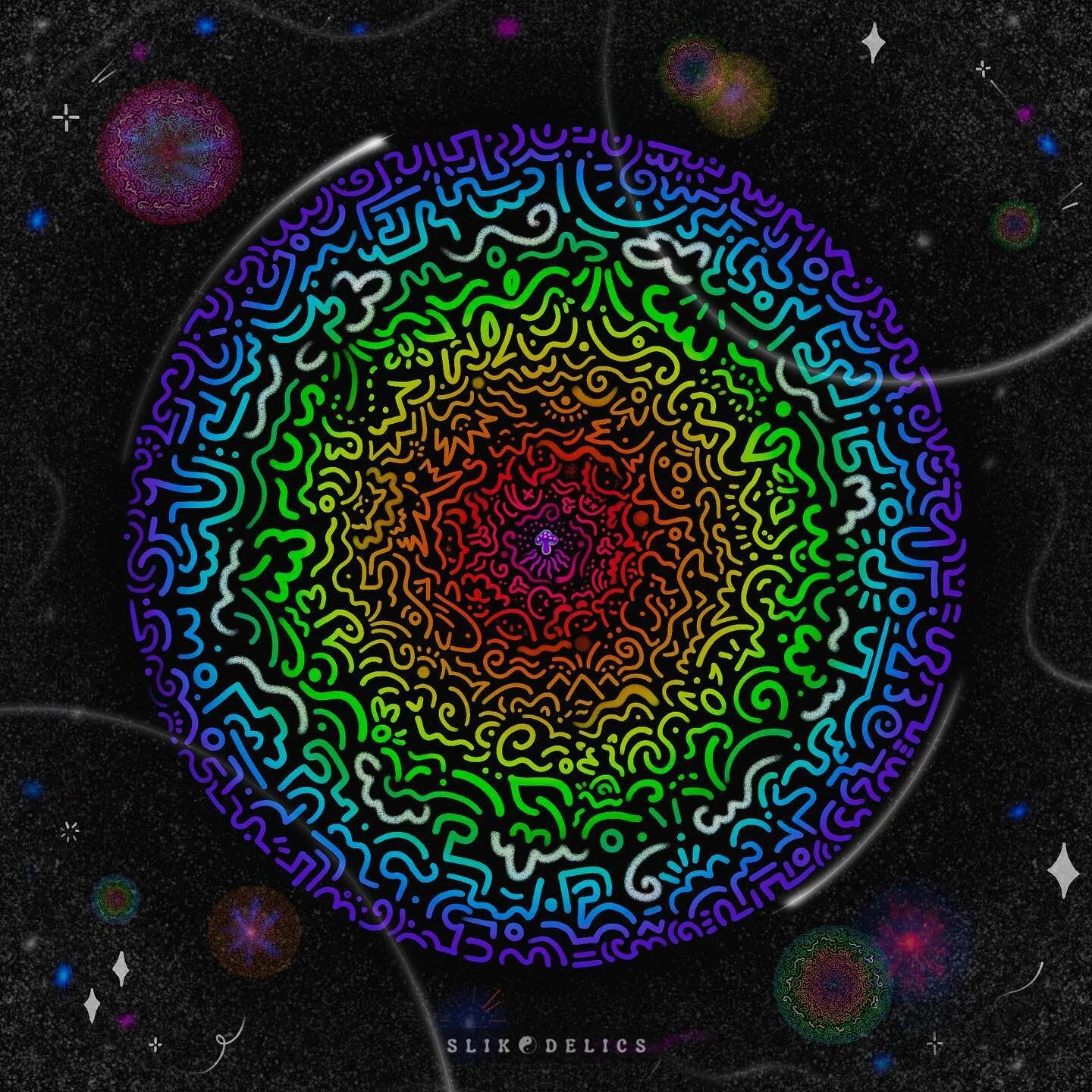 Meet &ldquo;Interconnected Universe&rdquo; 🌎✨🪐
.
🙊 This piece has a few hidden doodles that represents our planet and how we all end up bacteria and fungi and repeat 🧬✨ 
Something about how we all rely on one another to continue yet also how we a