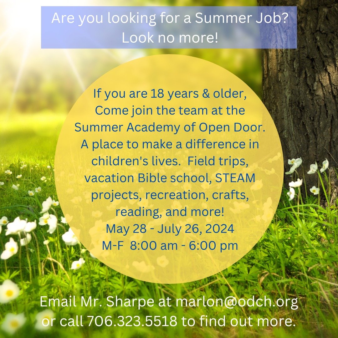 Enjoy summer camp, get paid for it, and make an impact in children's lives!  Contact Mr. Sharpe at Marlon@odch.org today for more information.