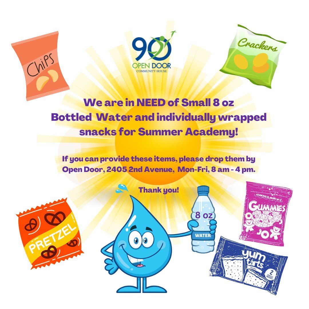 Summer Academy begins Monday(6/2) with learning and FUN! There is a lot of outside activities and field trips meaning these kids need to be hydrated and have snacks for energy. If you can provide small (8 oz) bottled water and individually wrapped sn