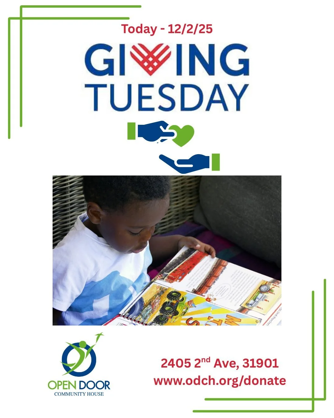 Today is the day of giving! We need you. Help us finish the year strong as Open Door prepares for 2026.
Thank you.