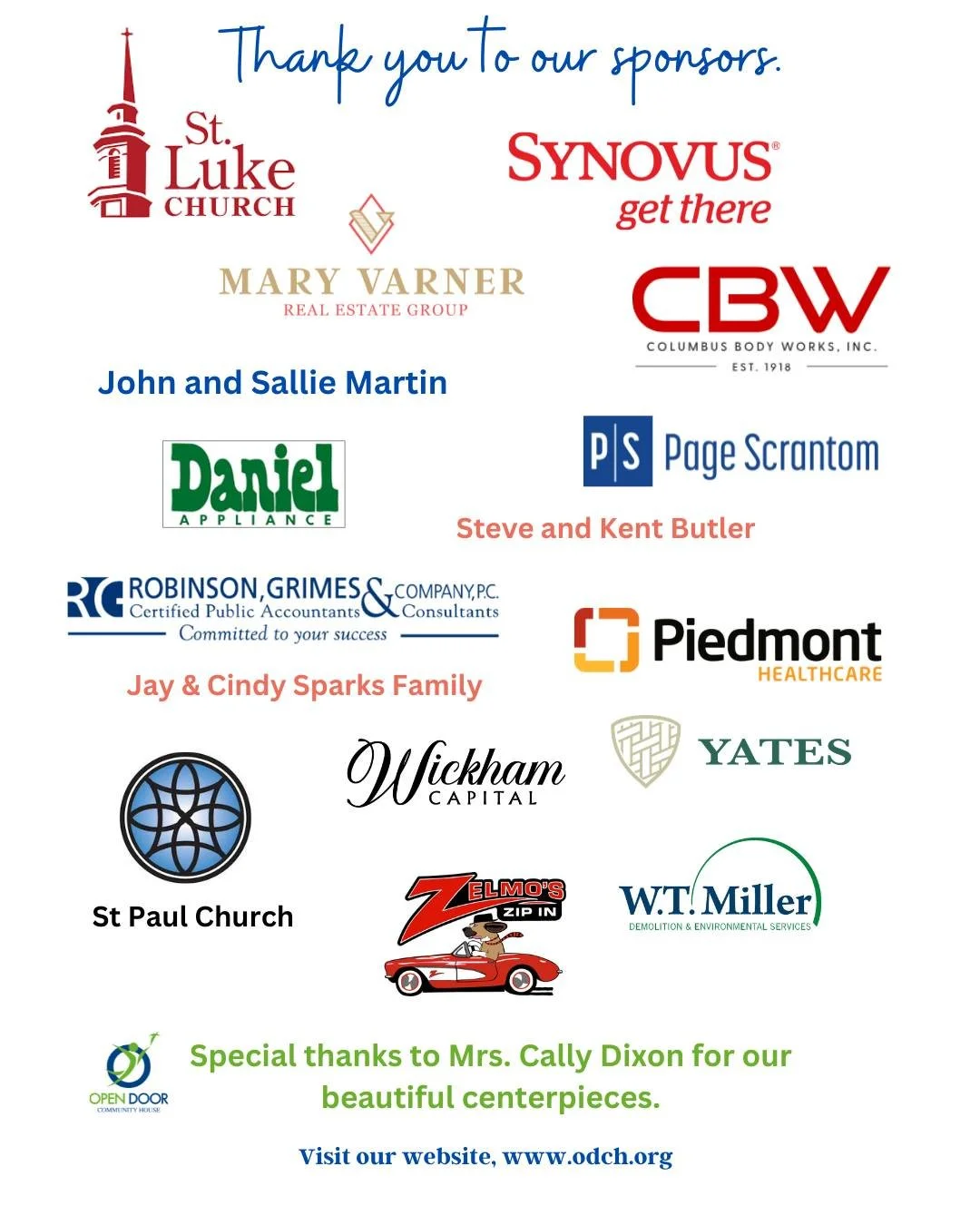A big thank you to our Sponsors of Sunday Lunch 2026! You have helped us take the first step toward our fundraiser goal. Use these local businesses and services whenever possible. It helps our community stay together.