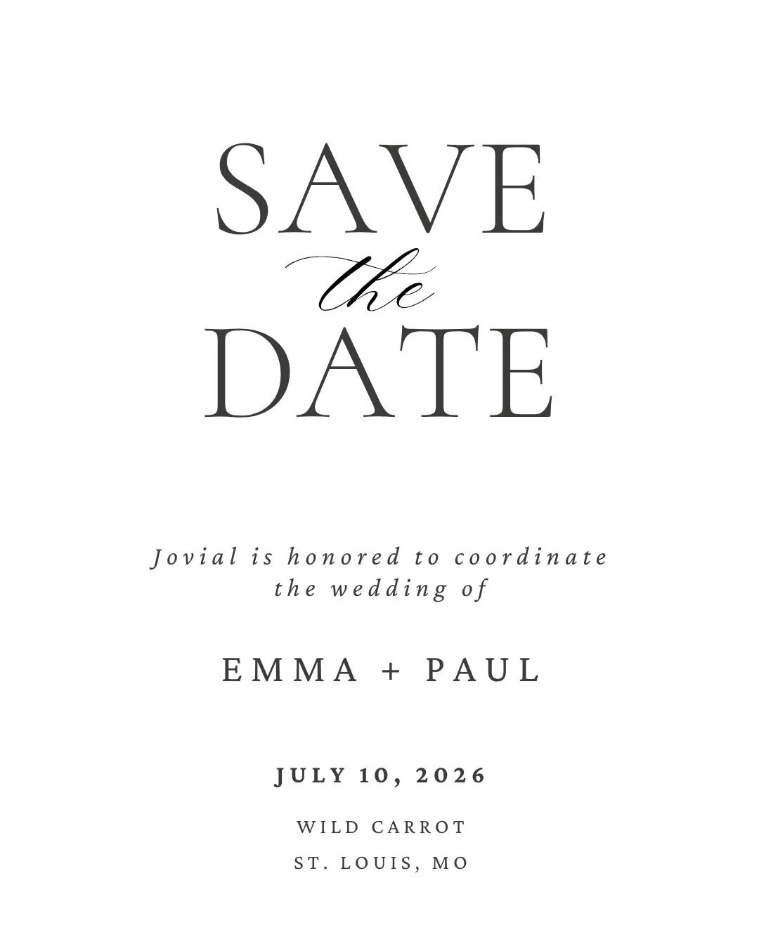 Save the date for Emma + Paul 🤍

Jovial is so excited to coordinate their beautiful Wild Carrot celebration this Friday!