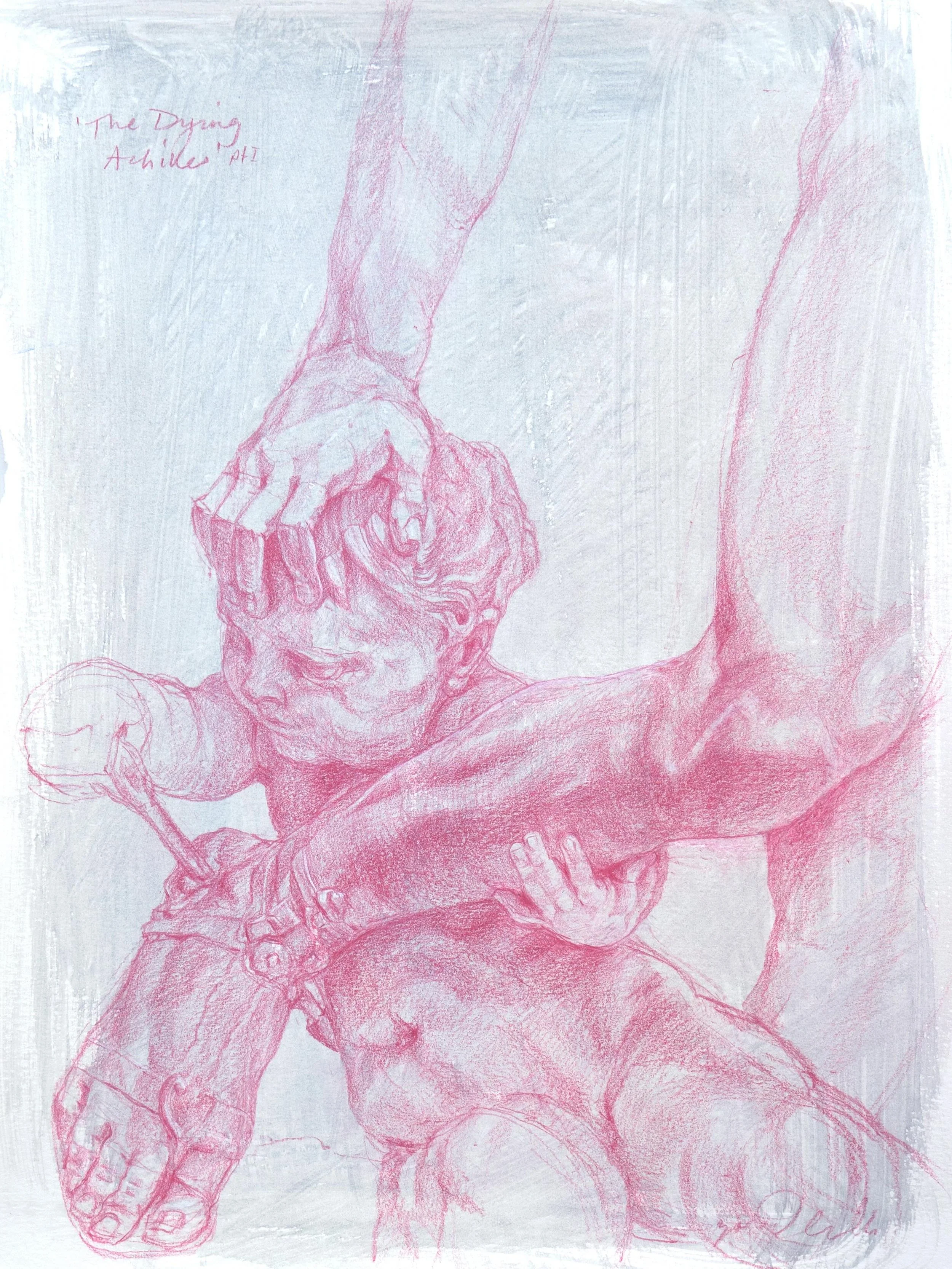 💥&rsquo;Stone Ghosts - The Dying Achilles pt1&rsquo; 
Lightfast Pencil and Egg Tempera on Paper - 21 x 30cms

The first part of the Achilles Dying drawing from the French Sculpture by Christophe Veyrier 1683, @vamuseum 
The arrow in his heel is so v