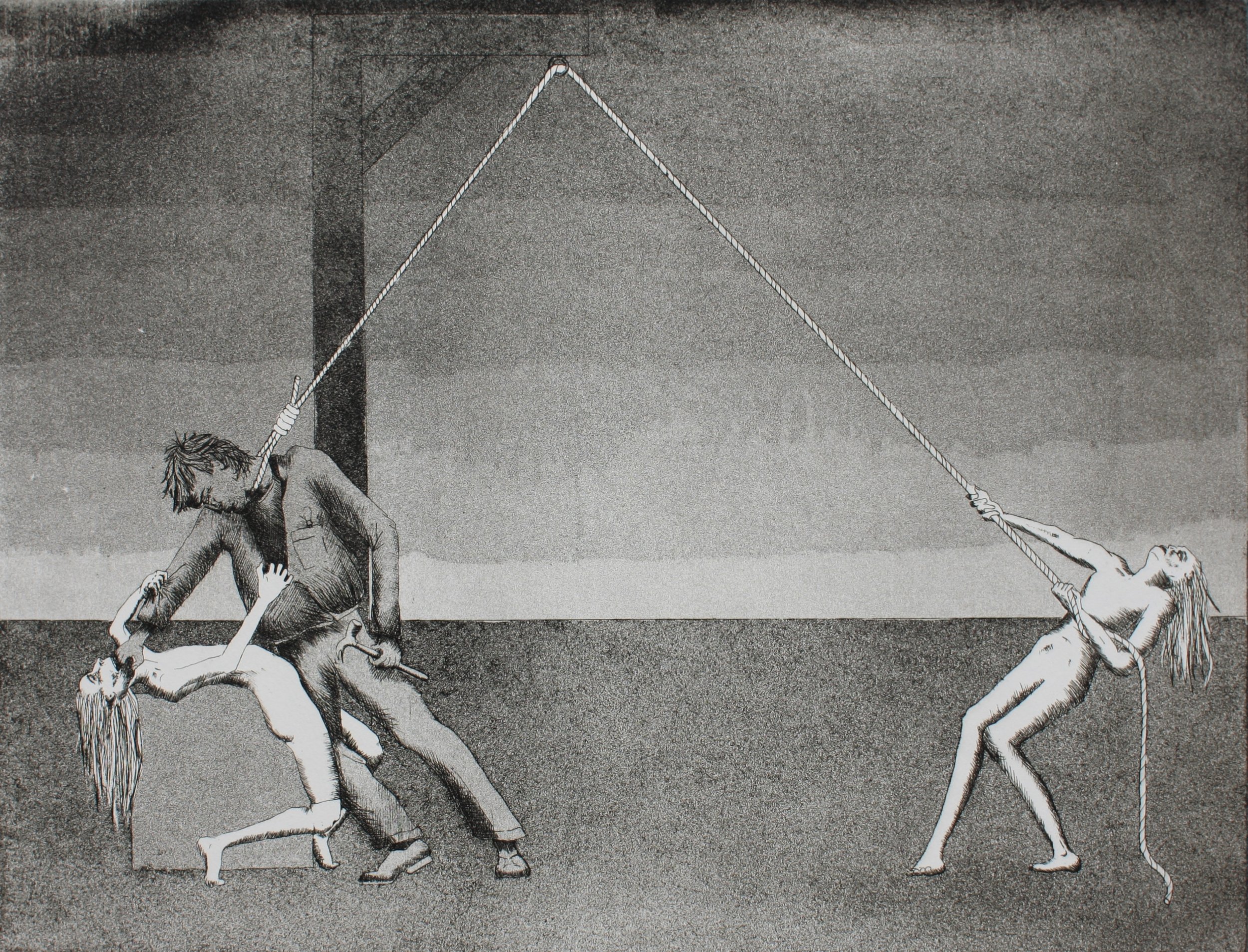 ‘Hang the Ripper’ Etching, 1981. After he was caught and named as Peter Sutcliffe the public bayed to bring back hanging. There was a general consensus that this was justifiable as the extents of his heinous crimes were revealed. It raised the quest