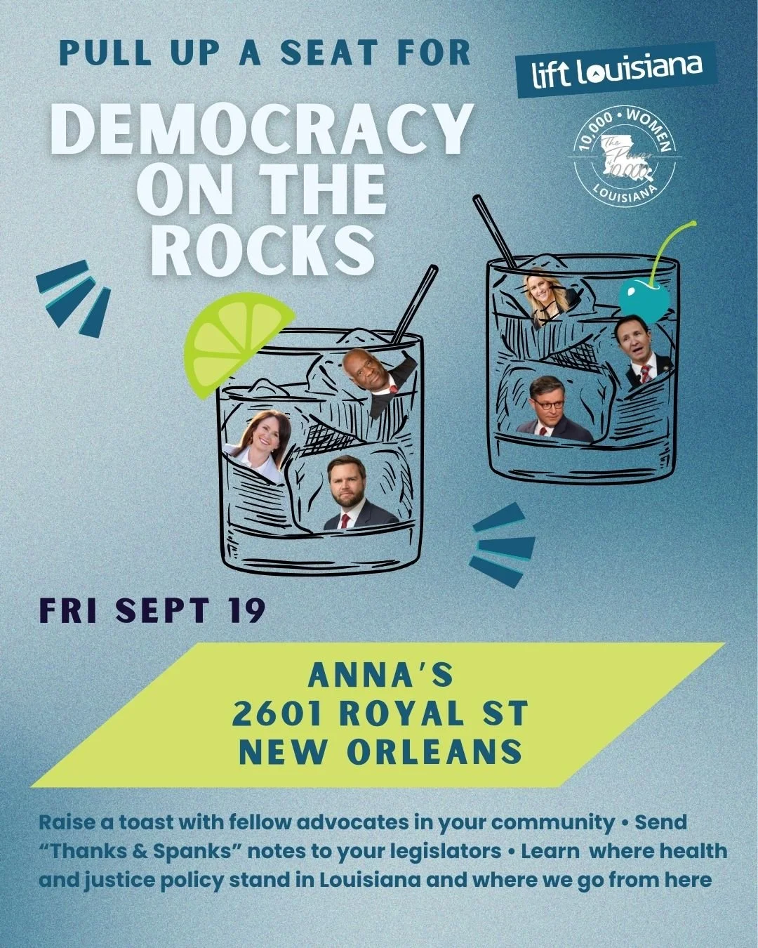 Democracy on the Rocks Happy Hour in New Orleans