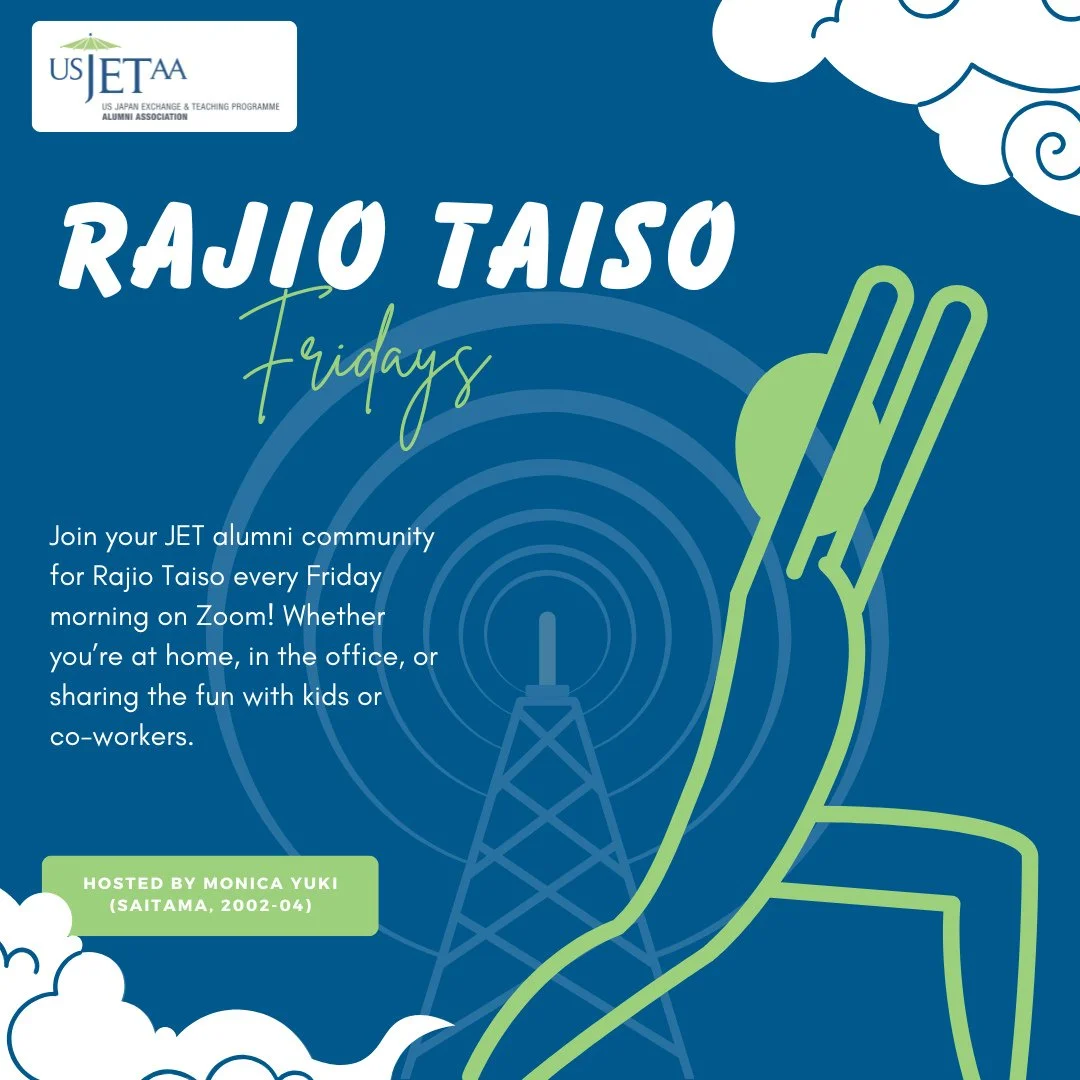 Looking for a new habit and an energy boost in the morning? How about a great way to connect and chat with fellow JET alumni?⁠
⁠
Consider joining us for Rajio Taiso tomorrow and every Friday! It's a good way to start the day with a good stretch and c