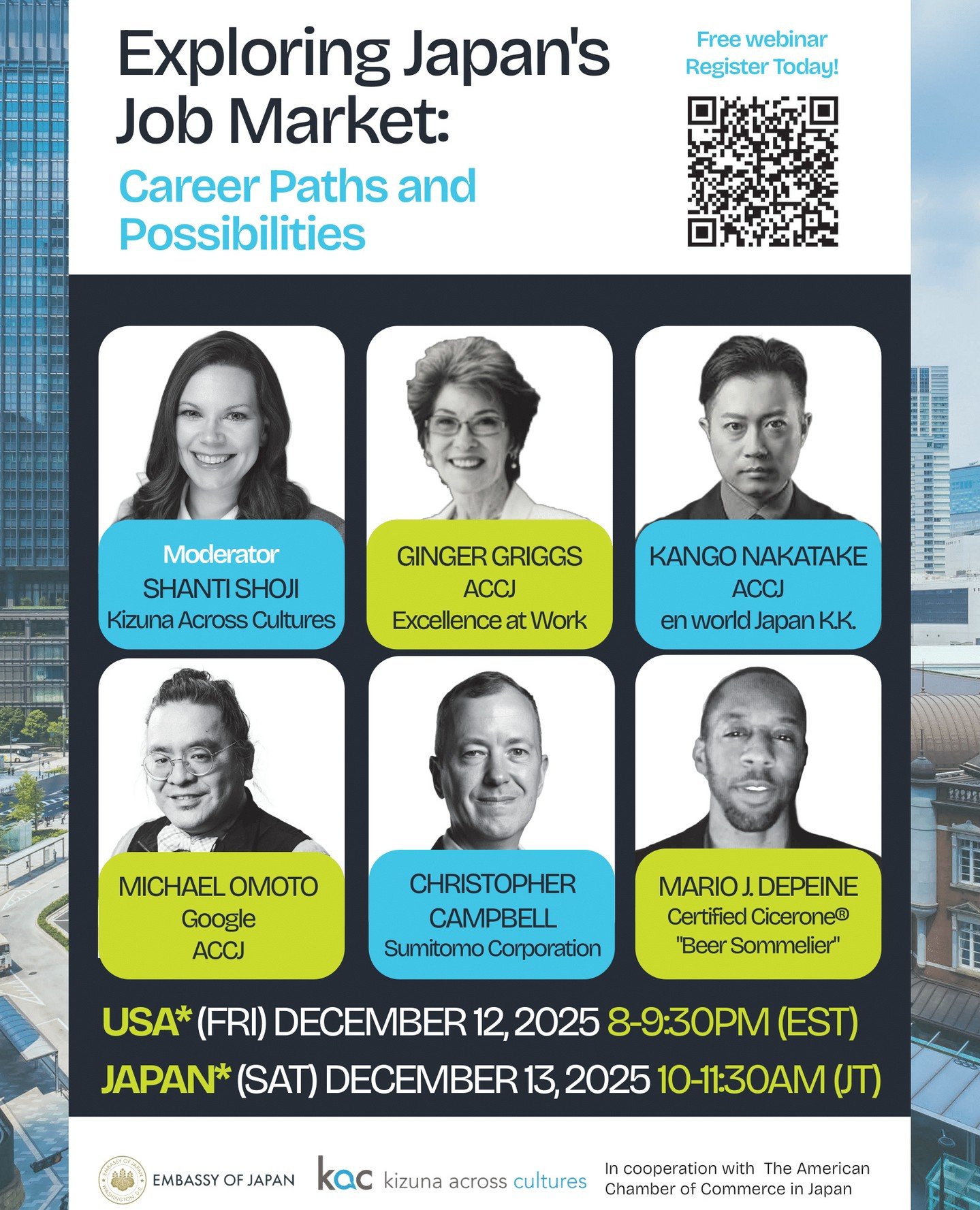 ✨ Thinking about building your career in Japan?⁠
Join the Embassy of Japan in the U.S. for a special webinar featuring professionals who have built exciting, meaningful careers while living and working in Japan!⁠
⁠
Hear directly from industry experts