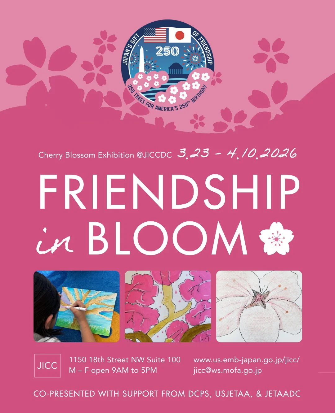 🌸 The Japan Information and Culture Center, which is overseen by the Embassy of Japan, is hosting an exhibition at the JICC. "Friendship in Bloom: Shared Visions of Sakura" is a classroom exchange that came to fruition ⁠with support from U