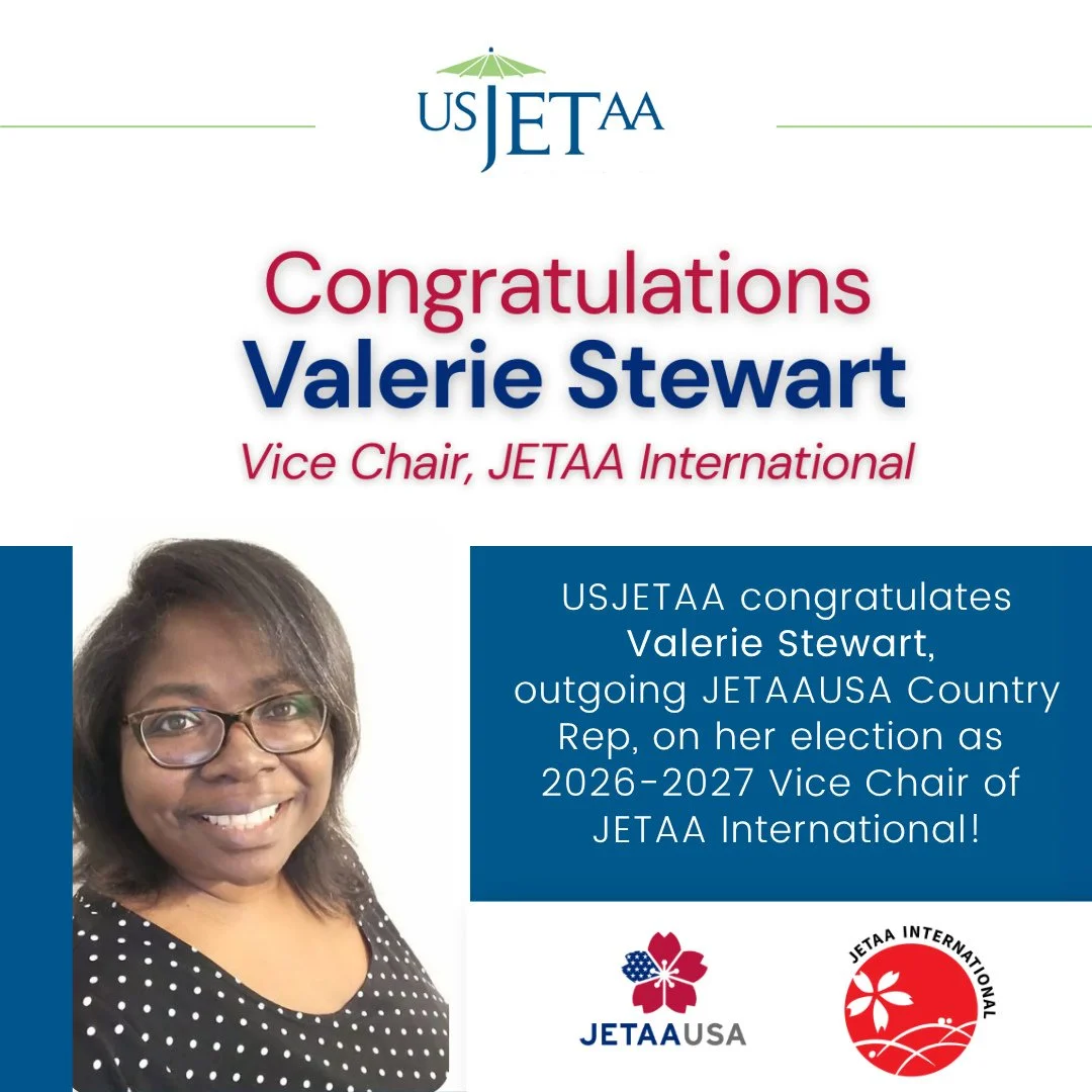 USJETAA is proud to congratulate Valerie Stewart on her election as Vice Chair of JETAA International for 2026&ndash;2027! 🎉⁠
⁠
We&rsquo;re so grateful for the opportunity to have worked alongside Valerie during her time as a Country Representative 