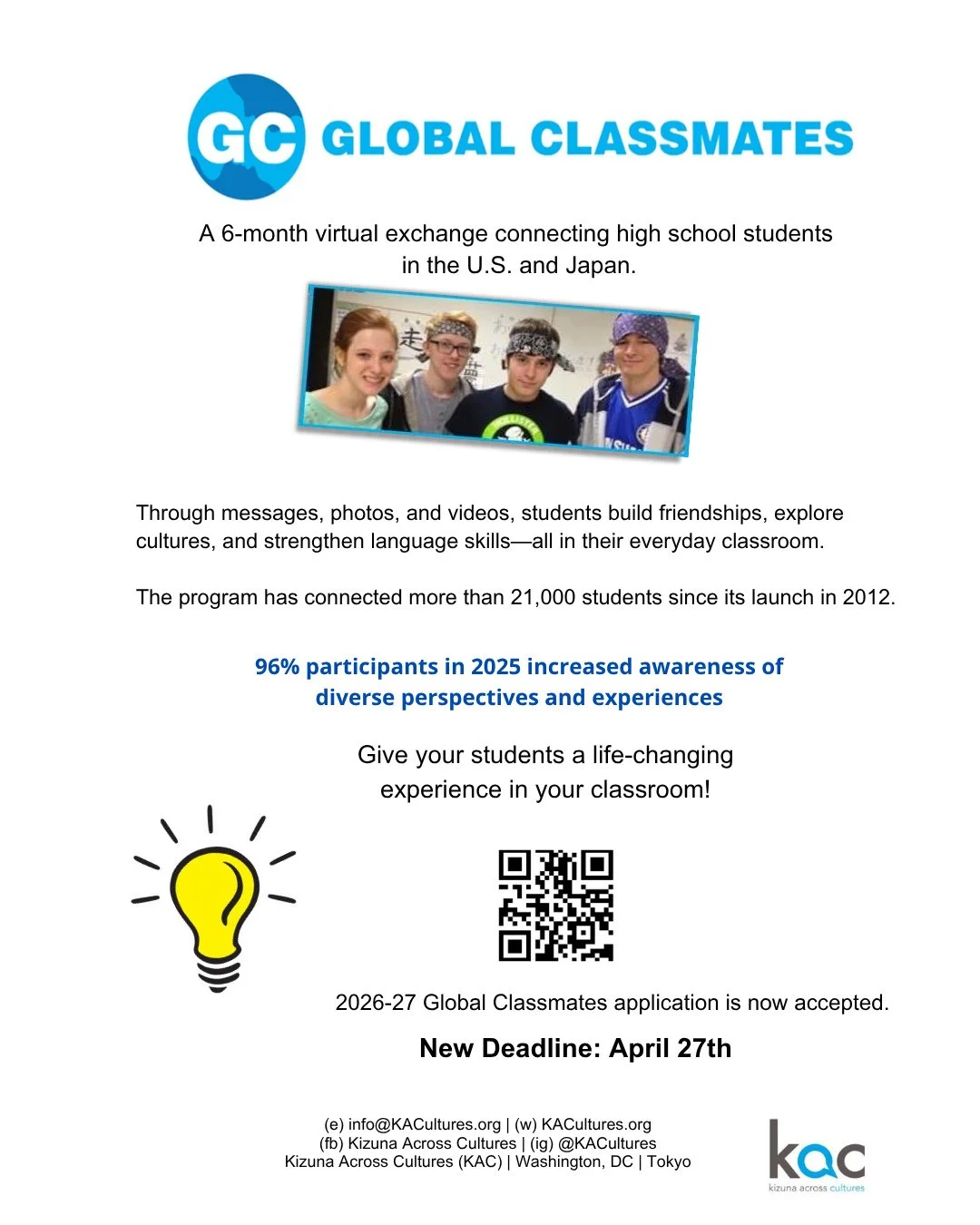 ⁠
🌏✨ Are you a JET or JET alum teacher interested in connecting your classroom with Japan? Get on this opportunity now!⁠
⁠
USJETAA is excited to share Global Classmates: a 6-month virtual exchange program connecting high school students in the U.S. 