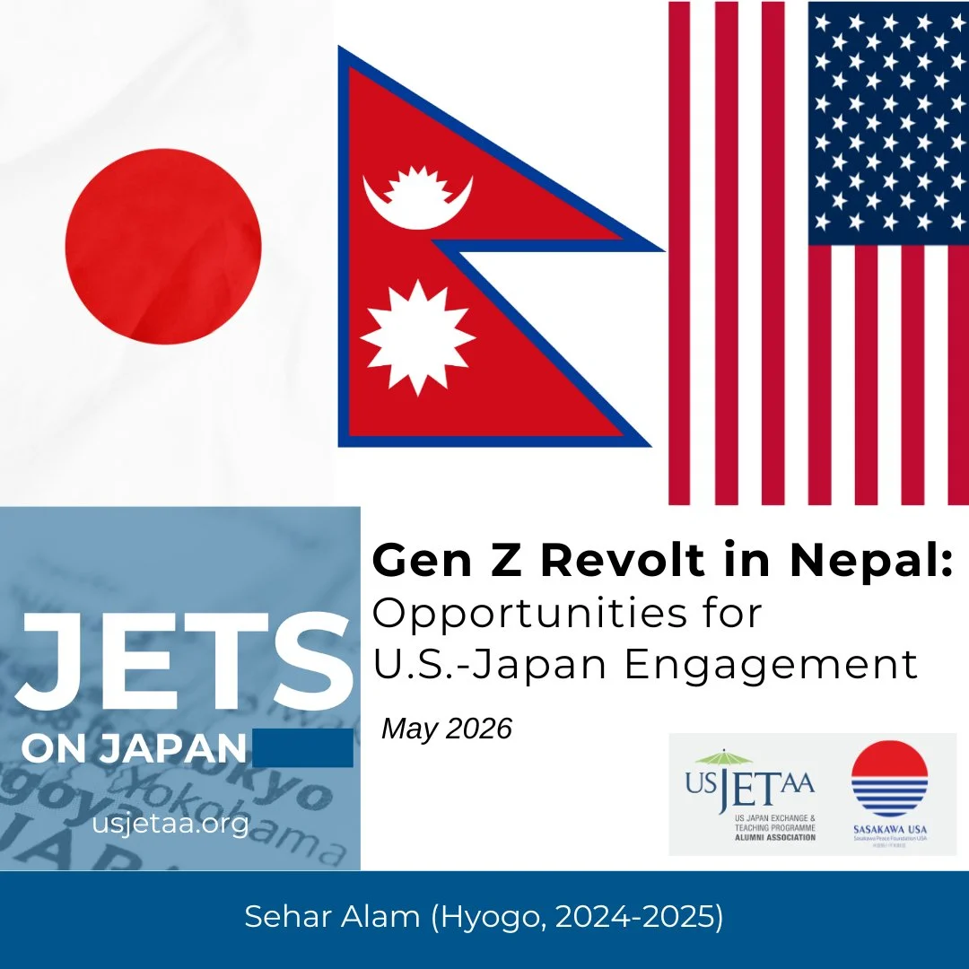 🗞️ A new JETs on Japan article is here!⁠
⁠
&ldquo;Gen Z Revolt in Nepal: Opportunities for U.S.-Japan Engagement&rdquo; by Sehar Alam (Hyogo, 2024-2025) explores how youth-led protests in Nepal are shaping conversations around digital rights, democr