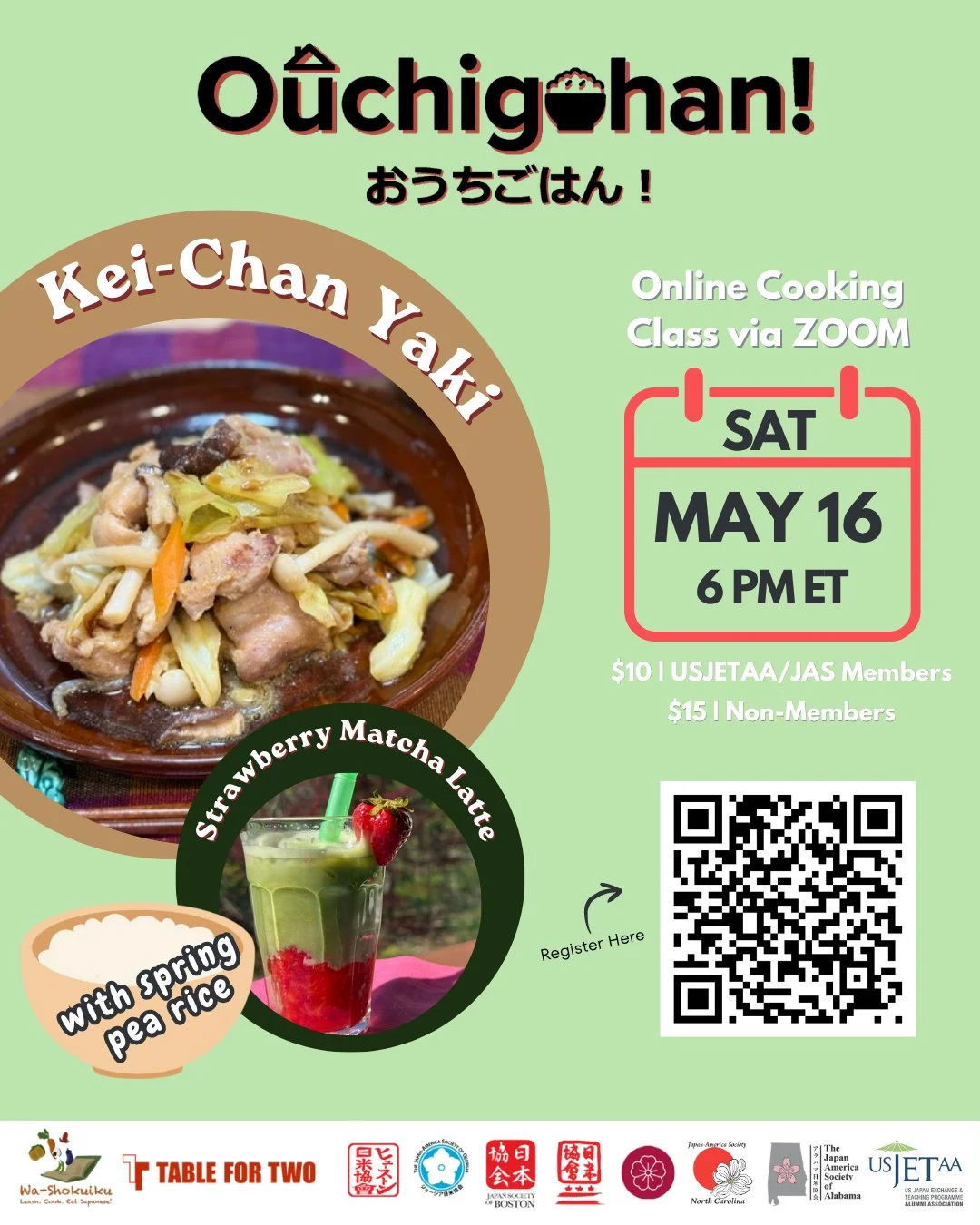 🍳✨ Cook, connect, and celebrate spring, right from your own kitchen!⁠
⁠
This May, USJETAA invites you to our おうちごはん (OUCHIGOHAN) virtual cooking class. Each month a different organization hosts this event, but May is USJETAA's turn! We hope to have 