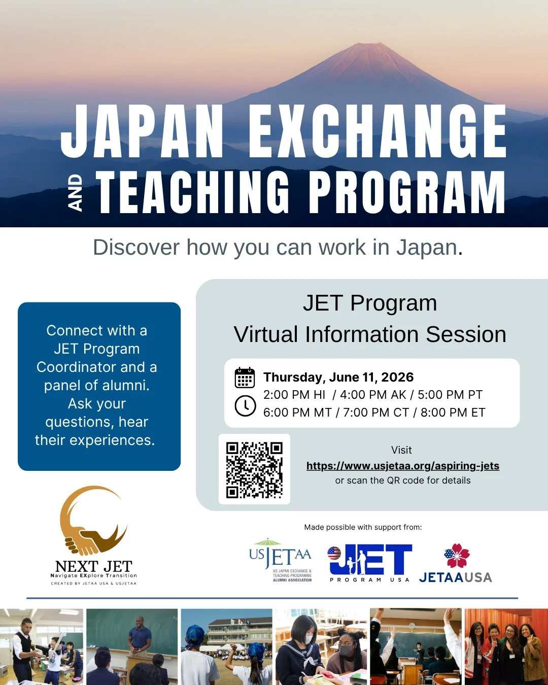 Take this as your sign! Thinking about applying to the JET Program? Join USJETAA&rsquo;s free virtual JET Info Session on June 11, 2026!⁠
⁠
✏️ Hear firsthand experiences from JET alumni, get application advice from a JET Program Coordinator, and ask 