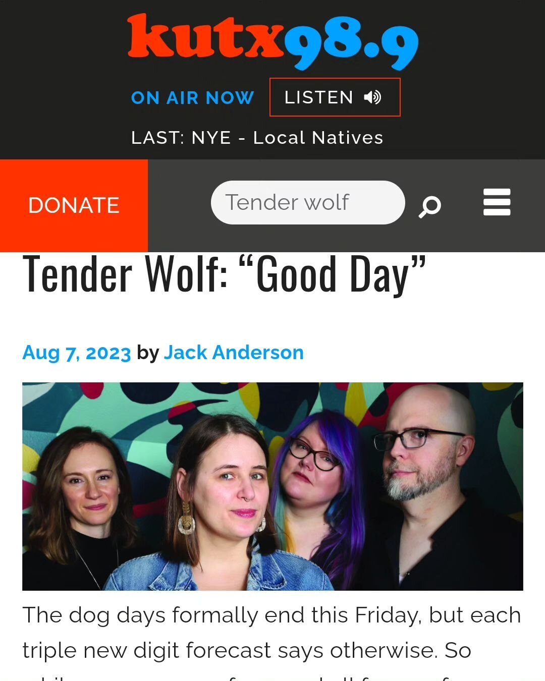 📻 GOOD DAY is the @kutx song of the day today! Thank you to Jack and KUTX! Scroll through for a beautiful wolfy writeup by @backhanderson. Today I learned I've never been more proud of anything I've created more than I am to be called &quot;orchestr