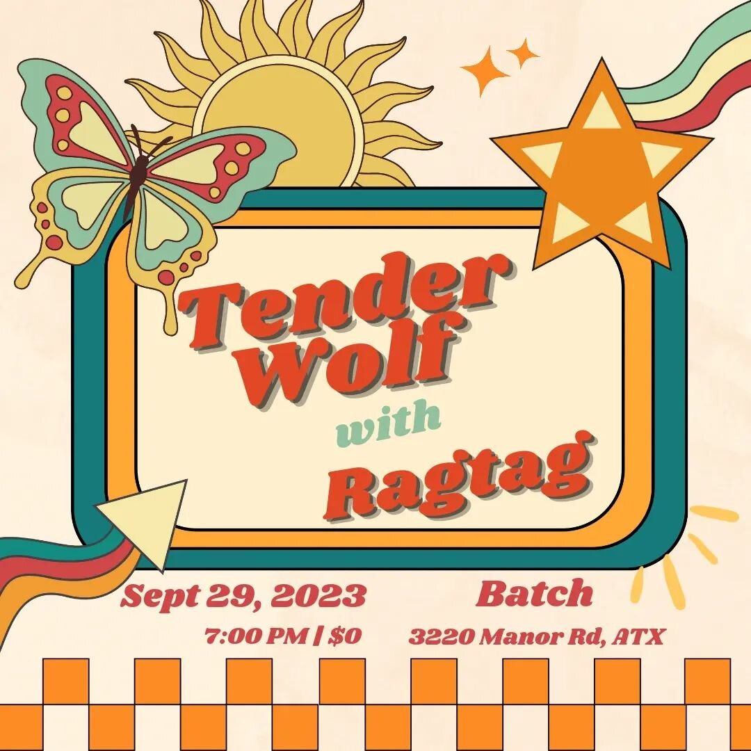 🦋 you have two chances to catch us this month, including 9/29 @batchatx with new pals @_raggtagg_ ! Mark yr calendars and be prepared to swoon 🌠

#austinmusic #atxmusic #atxlivemusic #ragtag #tenderwolf #cello #sadcore #butterflyinthesky