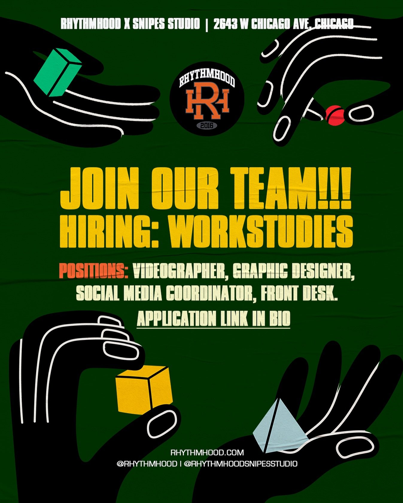 WORKSTUDY POSITIONS AVAILABLE AT RHYTHMHOODXSNIPES STUDIO
@rhythmhoodsnipesstudio ‼️‼️

We&rsquo;re looking for PASSIONATE, EAGER, and AMBITIOUS individuals looking to gain experience and receive access to an abundance of knowledge and culture! 🌟

P