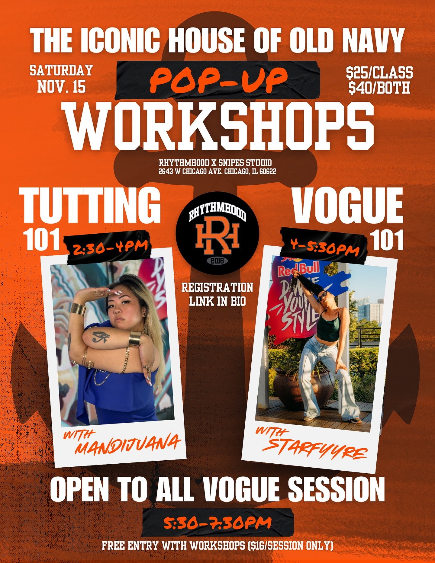 💥 Hands ON HANDS!💥
Chicago, get ready to LEVEL UP your tutting &amp; vogue with
THE House of Old Navy! ⚓️🔥

All levels welcome &mdash; come slay with us!
Stick around after class for a fierce vogue session and put your new moves to the test! ✨

Th