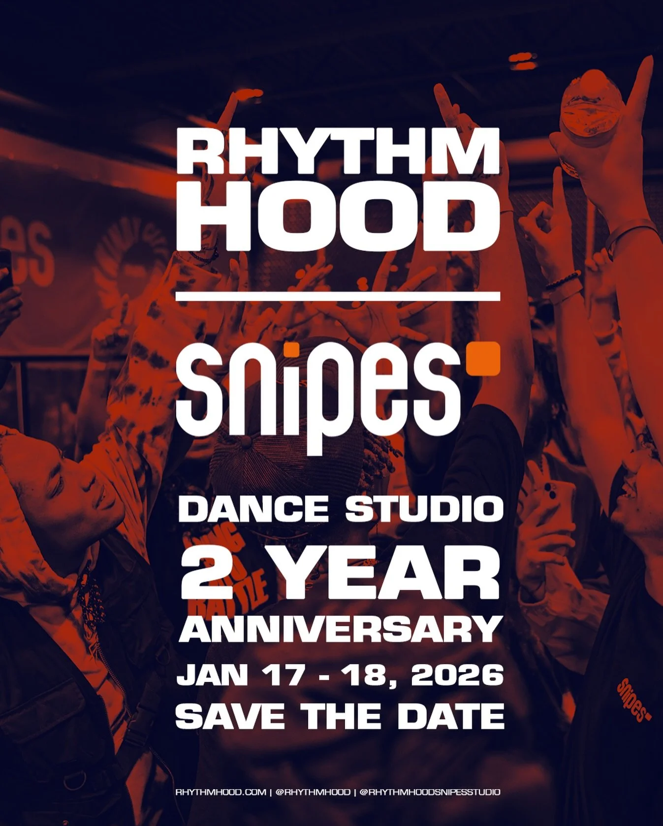 RHYTHMHOODxSNIPES STUDIO TURNS 2! 🎂🎈

SAVE THE DATE
JANUARY 17 - 18, 2026
@rhythmhoodsnipesstudio 

We hope to celebrate with you! 🤗