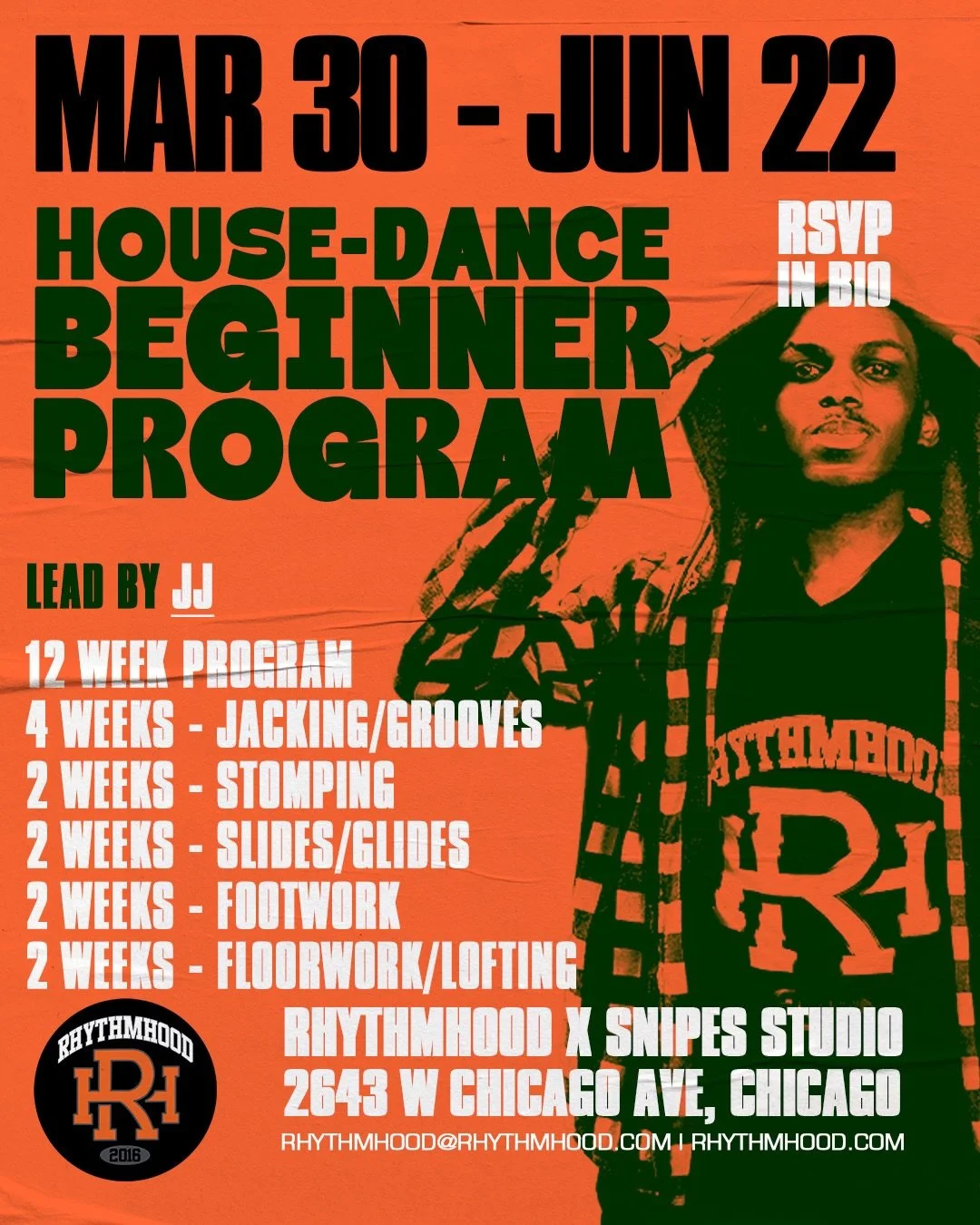 FINAL DAY FOR REGISTRATION!

HOUSE &amp; HIP HOP BEGINNER PROGRAM RD 4 REGISTRATION NOW OPEN! LINK IN BIO or visit our website Rhythmhood.com

Please DM with any questions or concerns! Follow @rhythmhood &amp; @rhythmhoodsnipesstudio for further upda