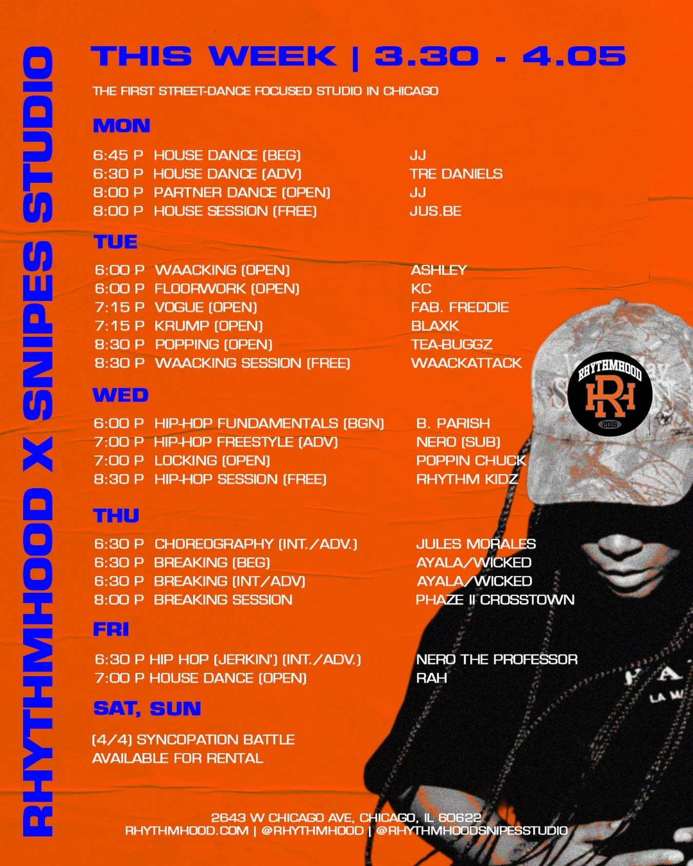 RHYTHMHOOD X SNIPES STUDIO SCHEDULE | 3.30 - 4.05
@rhythmhoodsnipesstudio 

REGISTER FOR THIS WEEK&rsquo;S CLASSES NOW! VISIT RHYTHMHOOD.COM or VISIT THE LINK IN BIO TO SIGN UP!

MONTHLY MEMBERSHIPS AVAILABLE NOW!