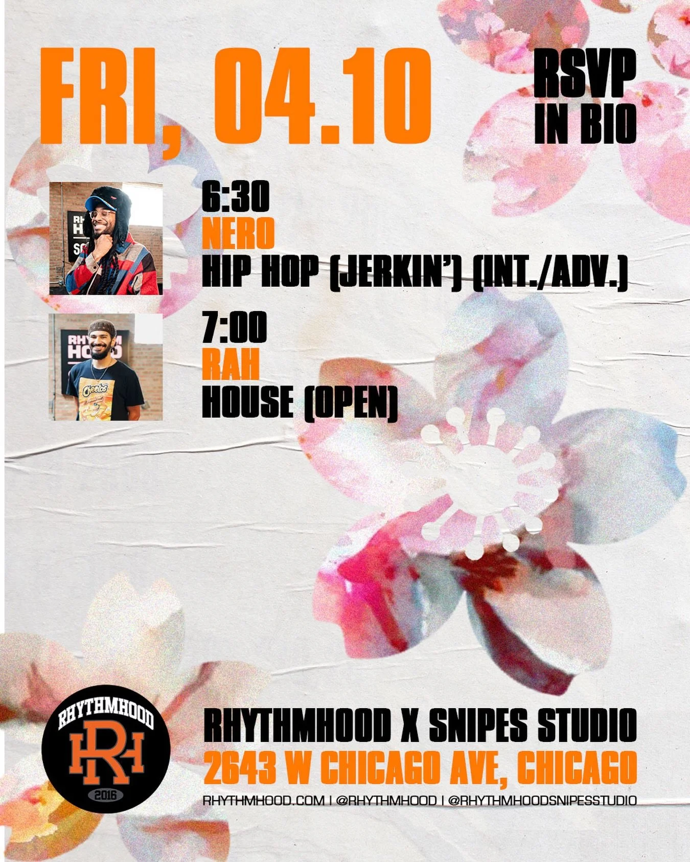 HIP HOP (Jerkin&rsquo;) (Int./Adv.) @dandreyouugly 6:30 PM

HOUSE (Open) w/ @ibrrraaah 7 PM

📍: 2643 W Chicago Ave, Chicago, IL 60622 (2nd Floor, Above REPS gym)

Register at rhythmhood.com LINK IN BIO or In Person
&mdash;&mdash;&mdash;
&bull; Bring