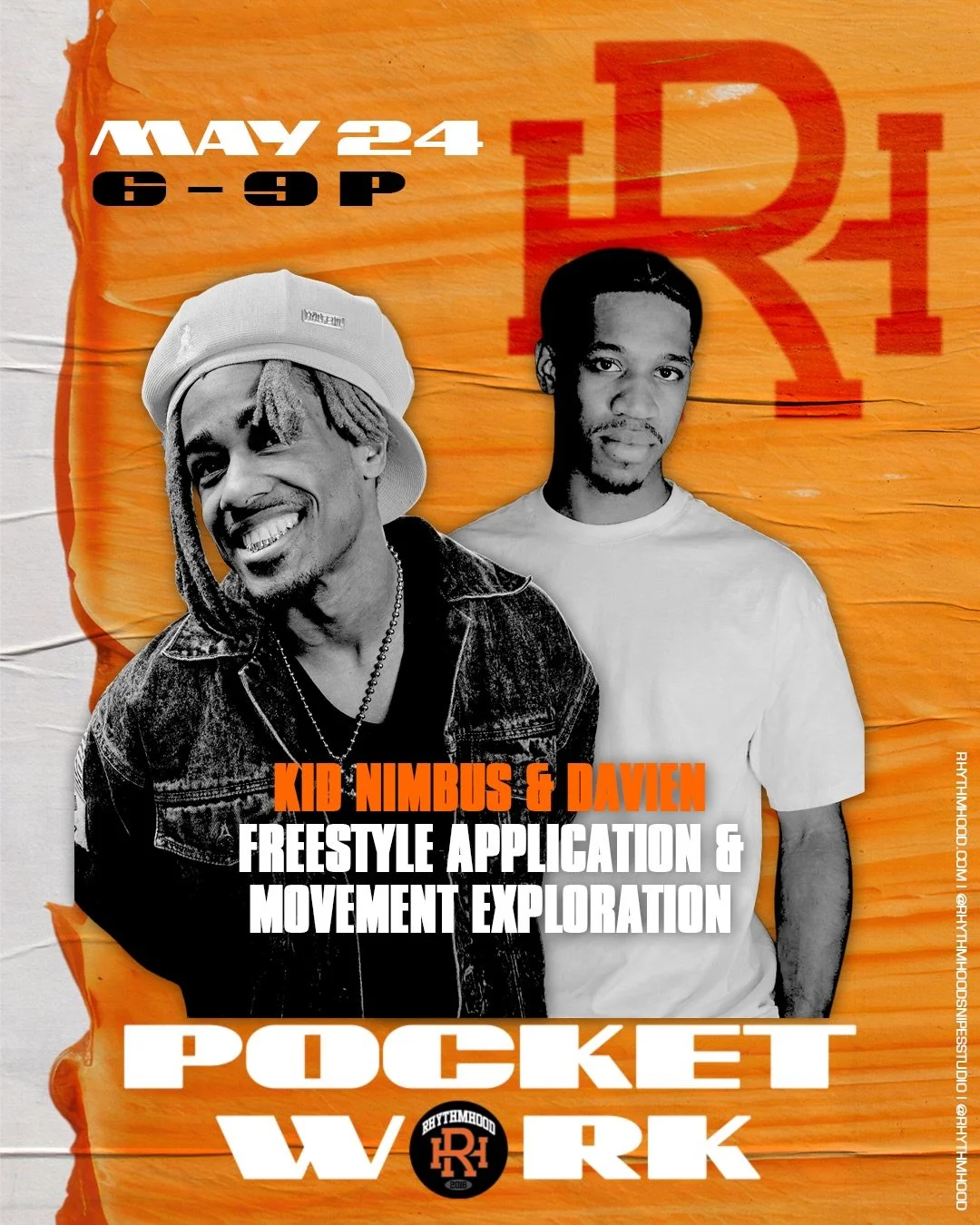 POCKET WORK WORKSHOP SERIES: A monthly workshop series intended to bring you consistent and high-level training! Facilitated by @rhythmhood @rhythmhoodsnipesstudio 

NEXT UP:
KID NIMBUS @kid_nimbus 
DAVIEN HOLTON @artisticallydavien_ 

SUNDAY, MAY. 2