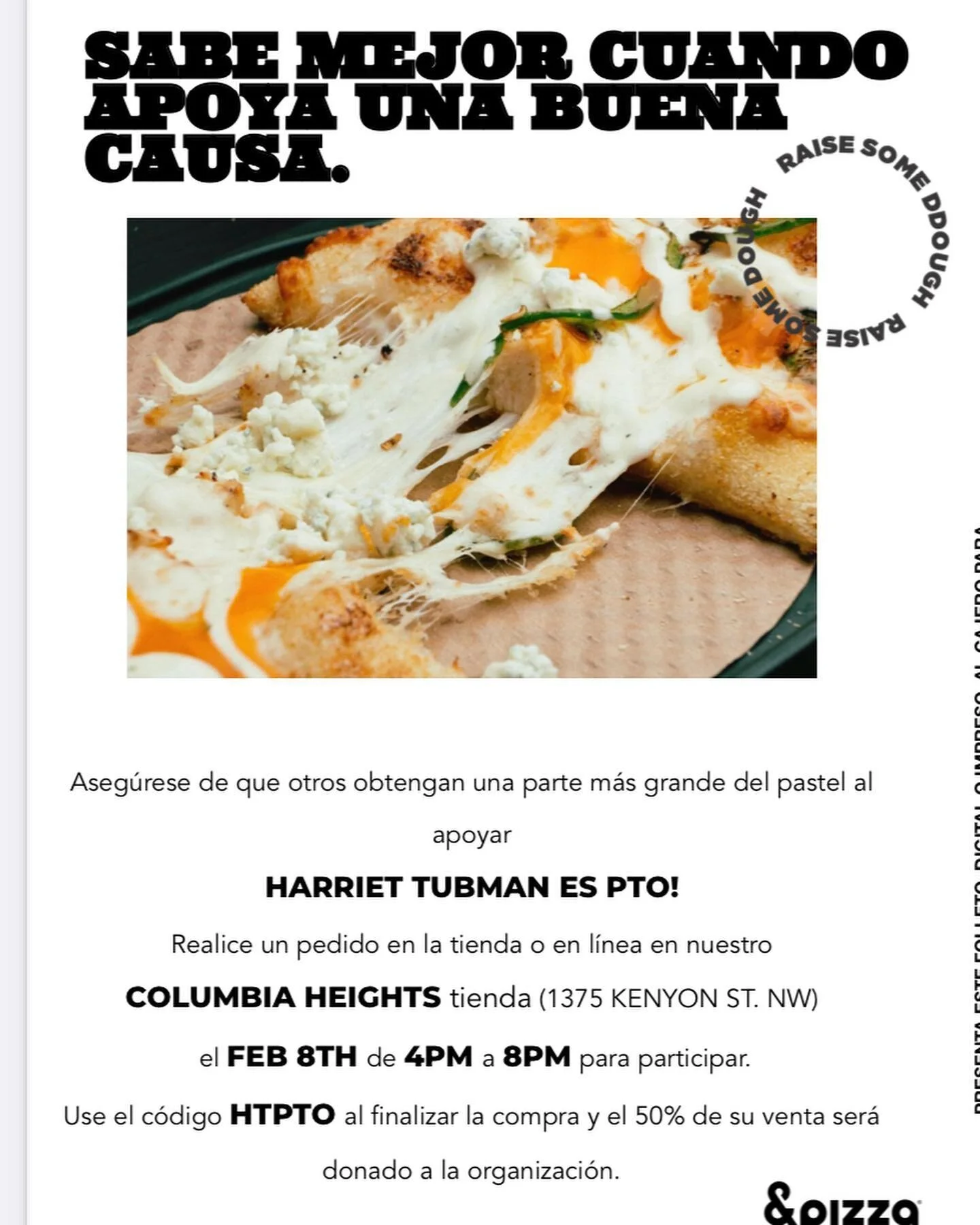 Support TUBMAN on Feb 8 (4pm-8pm) at &amp;pizza in Columbia Heights.