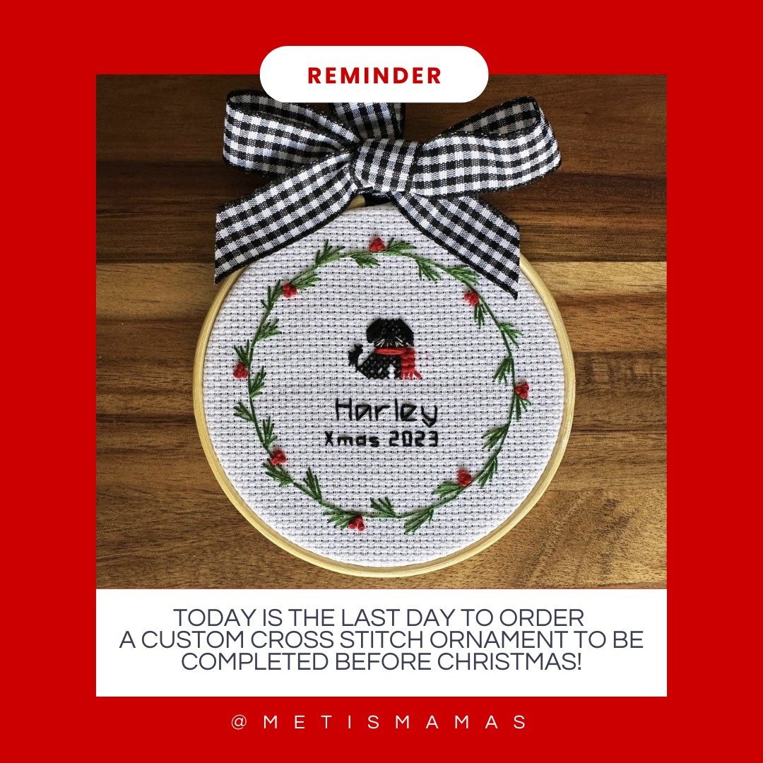 Today is the last day to get your Christmas orders in! Please reach out if you are interested ❤️

#metis
#metismamas
#indigenous
#indigenouswomen
#abmetisproud
#christmastime
#customcrossstitch