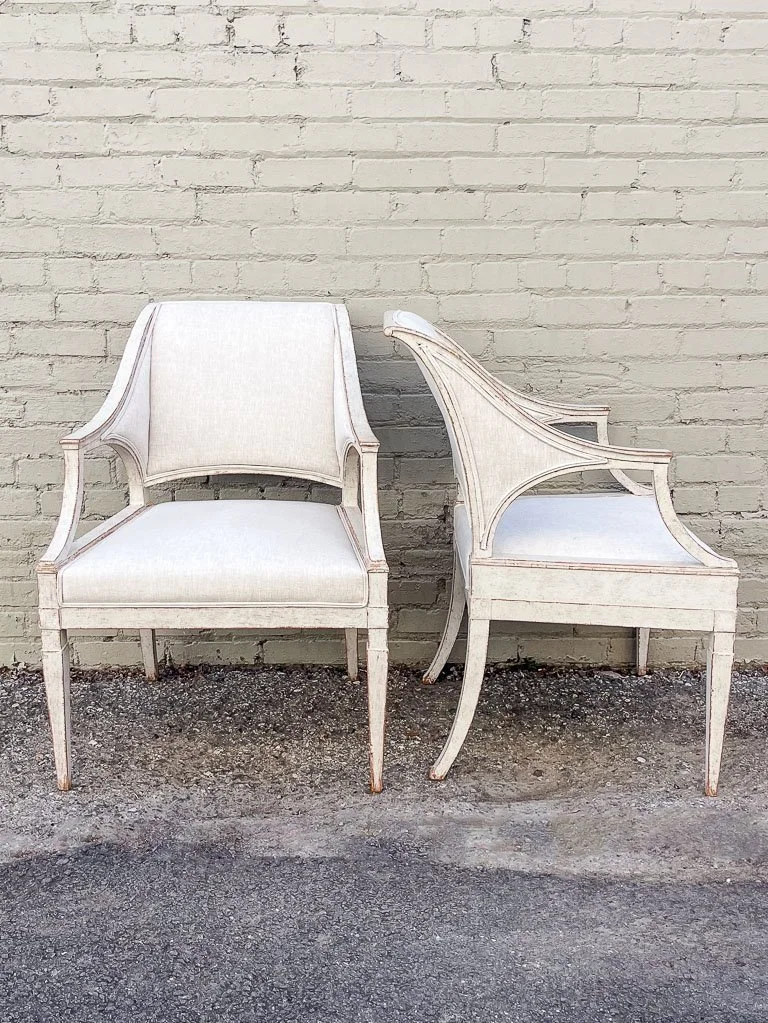 Gustavian Chairs

Sweden circa 1880s
Original white paint
33.5h 24.25w 24d
Seat height 17
$5,800/set of 4