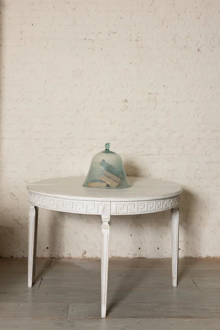 Pair of White Demi Lunes

Greek Key Motif
Sweden 1880s
30h 48d
$4,250/pair