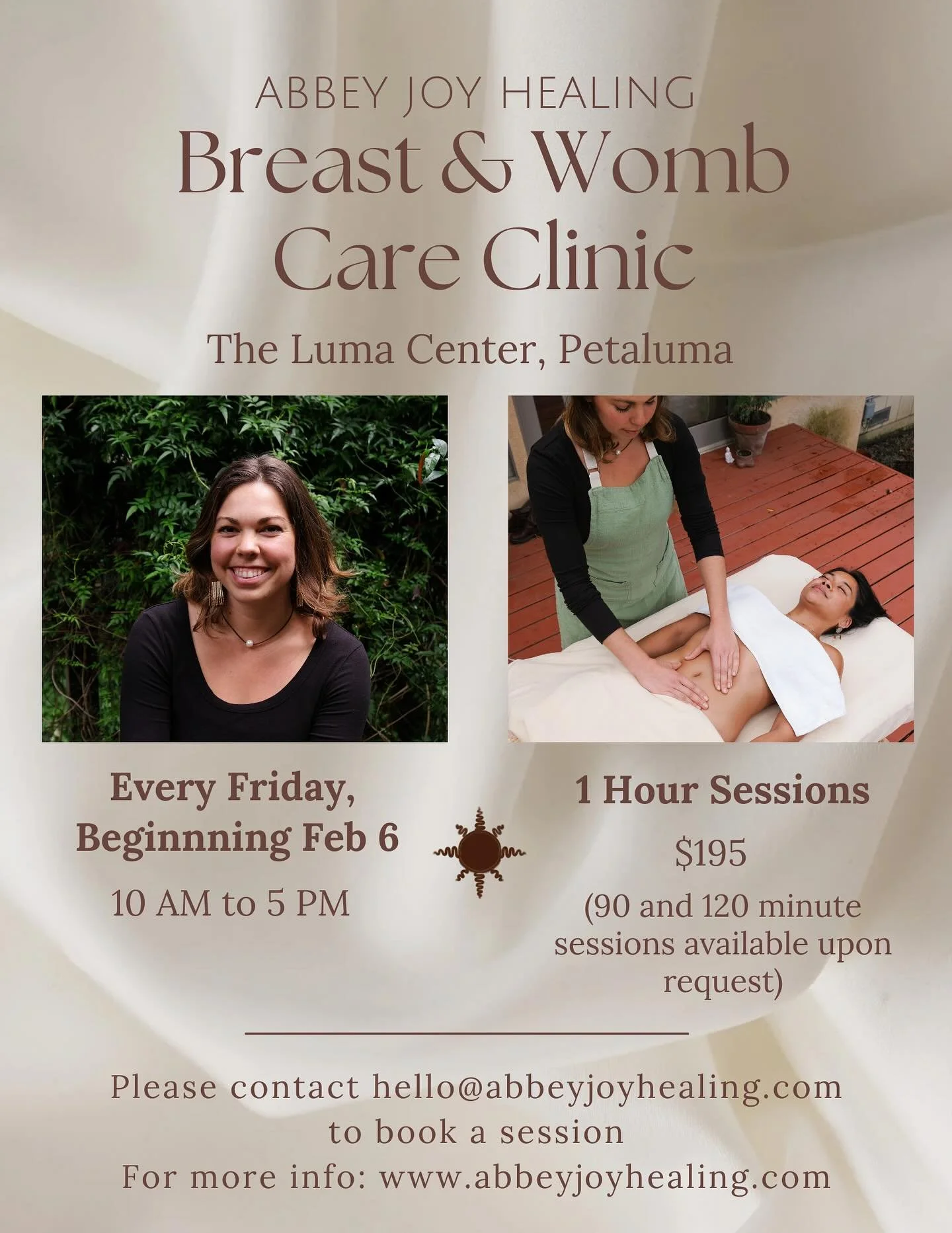 I&rsquo;m so excited to announce that starting February 6th, I will be offering Reproductive Lymph Care at @thelumacenter in Petaluma every Friday ✨✨✨

During these one hour sessions I offer:
🌀Lymphatic breast &amp; chest care
🌀Abdominal and womb c