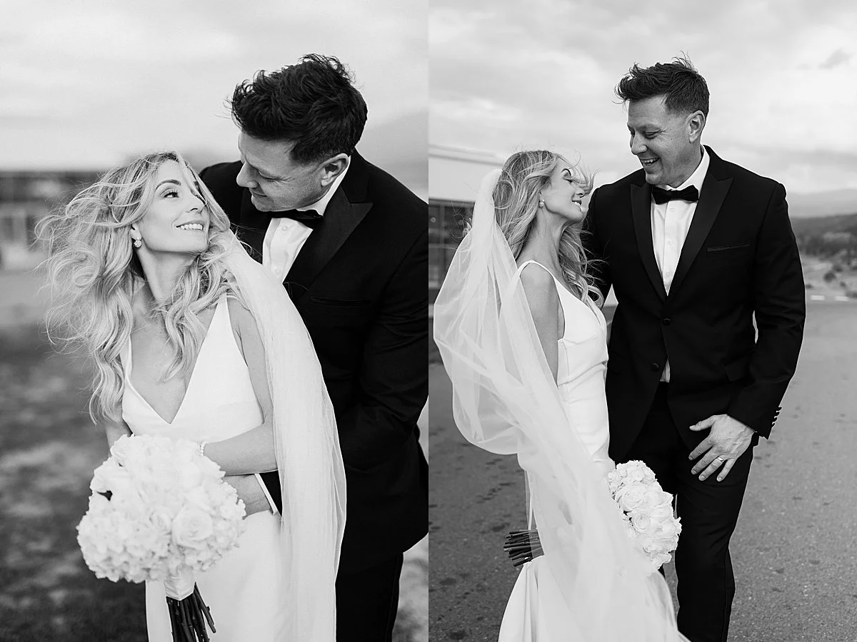 Bride and Groom snuggle up at Monte Creek Winery Wedding Venue