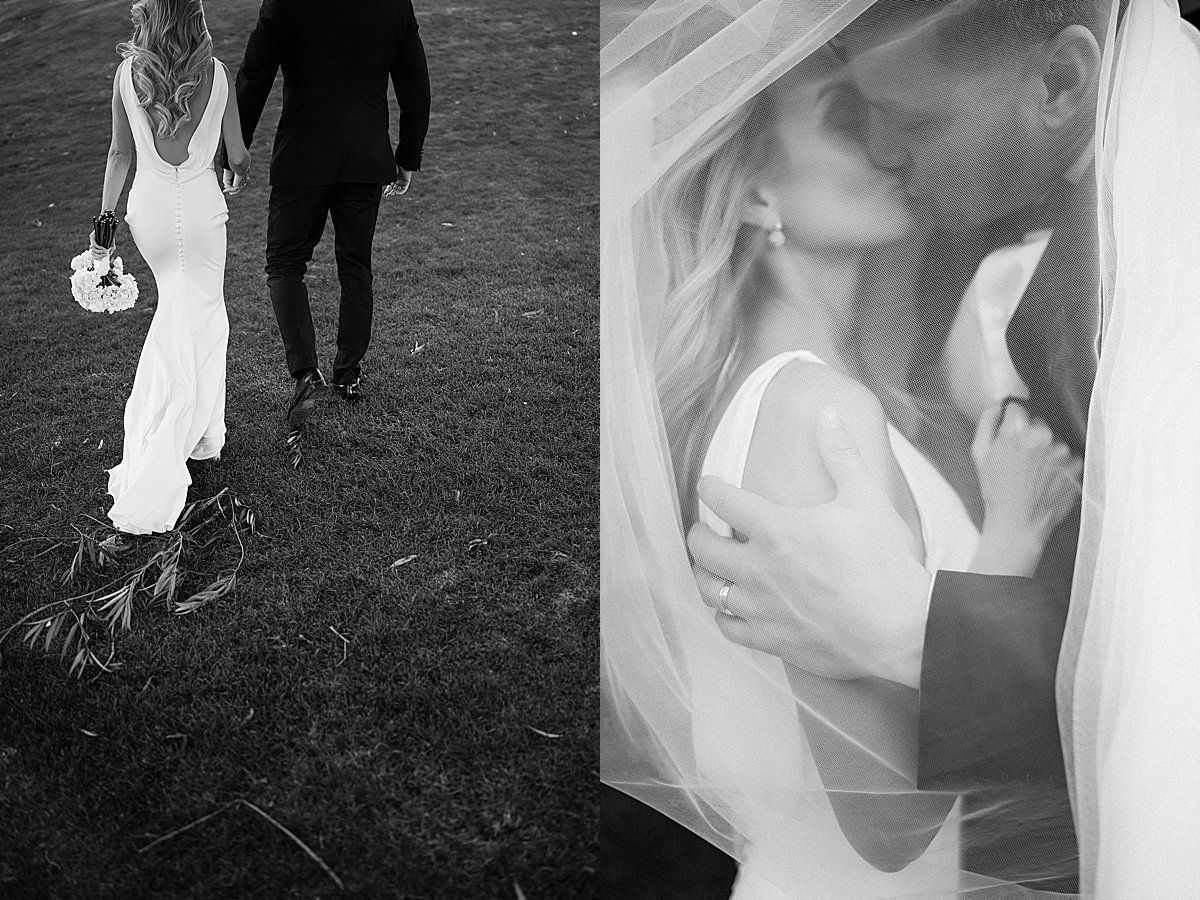 bride and groom under the brides veil