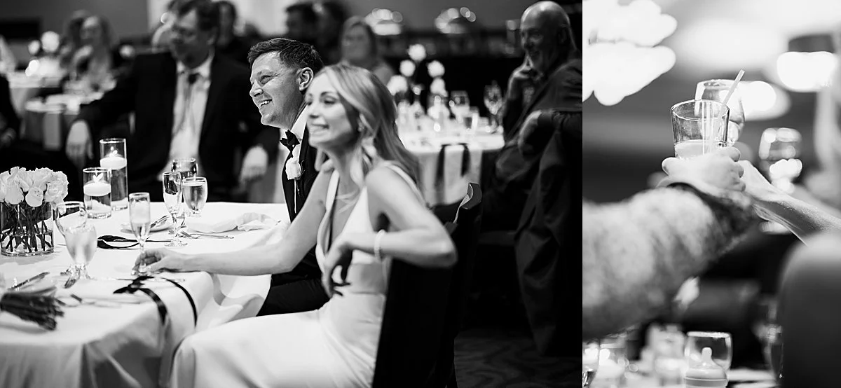 Wedding Couple laughing together while posing for modern photo booth portraits at Delta Hotel Kamloops reception