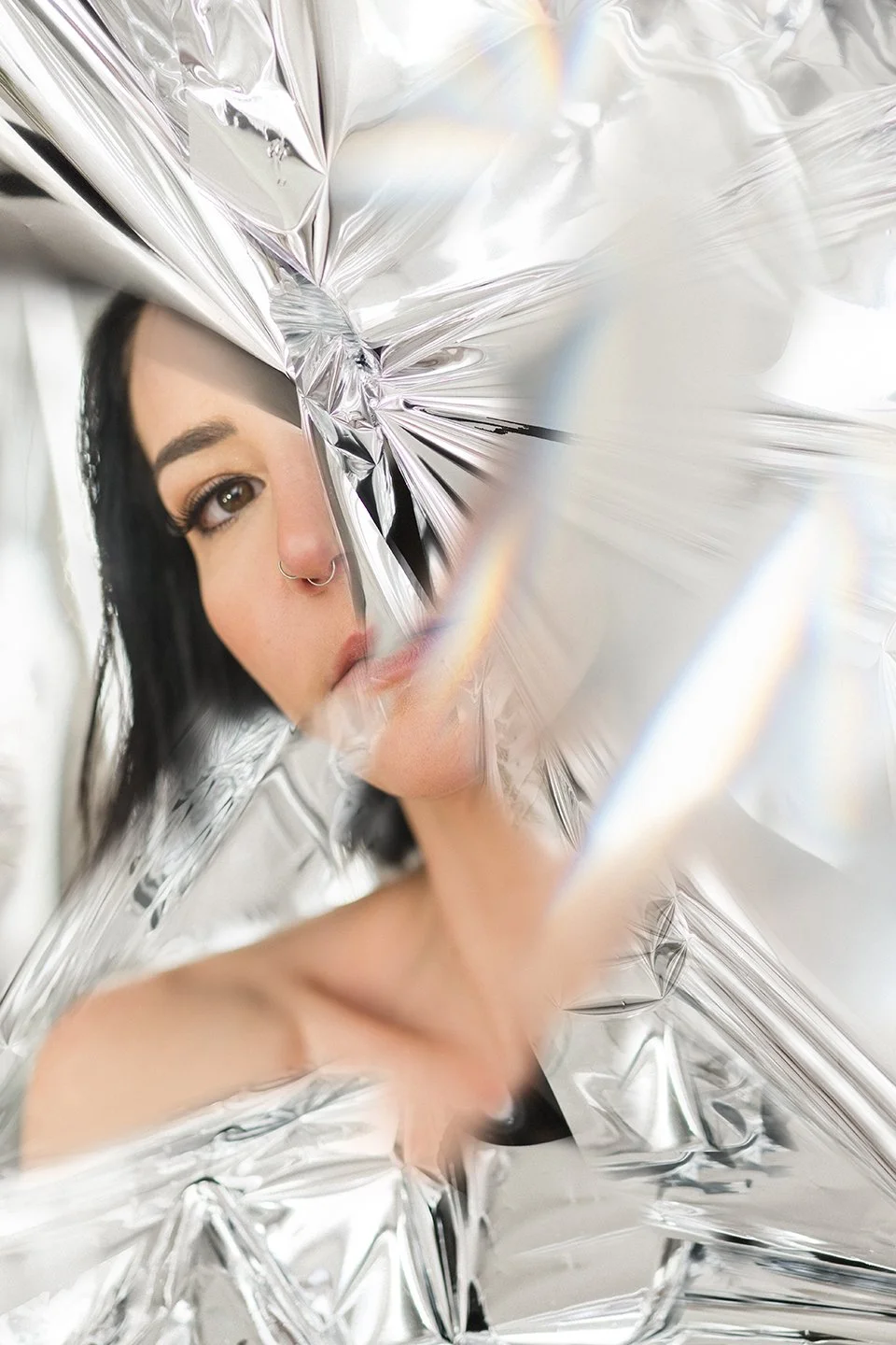creative photo of woman with tinfoil