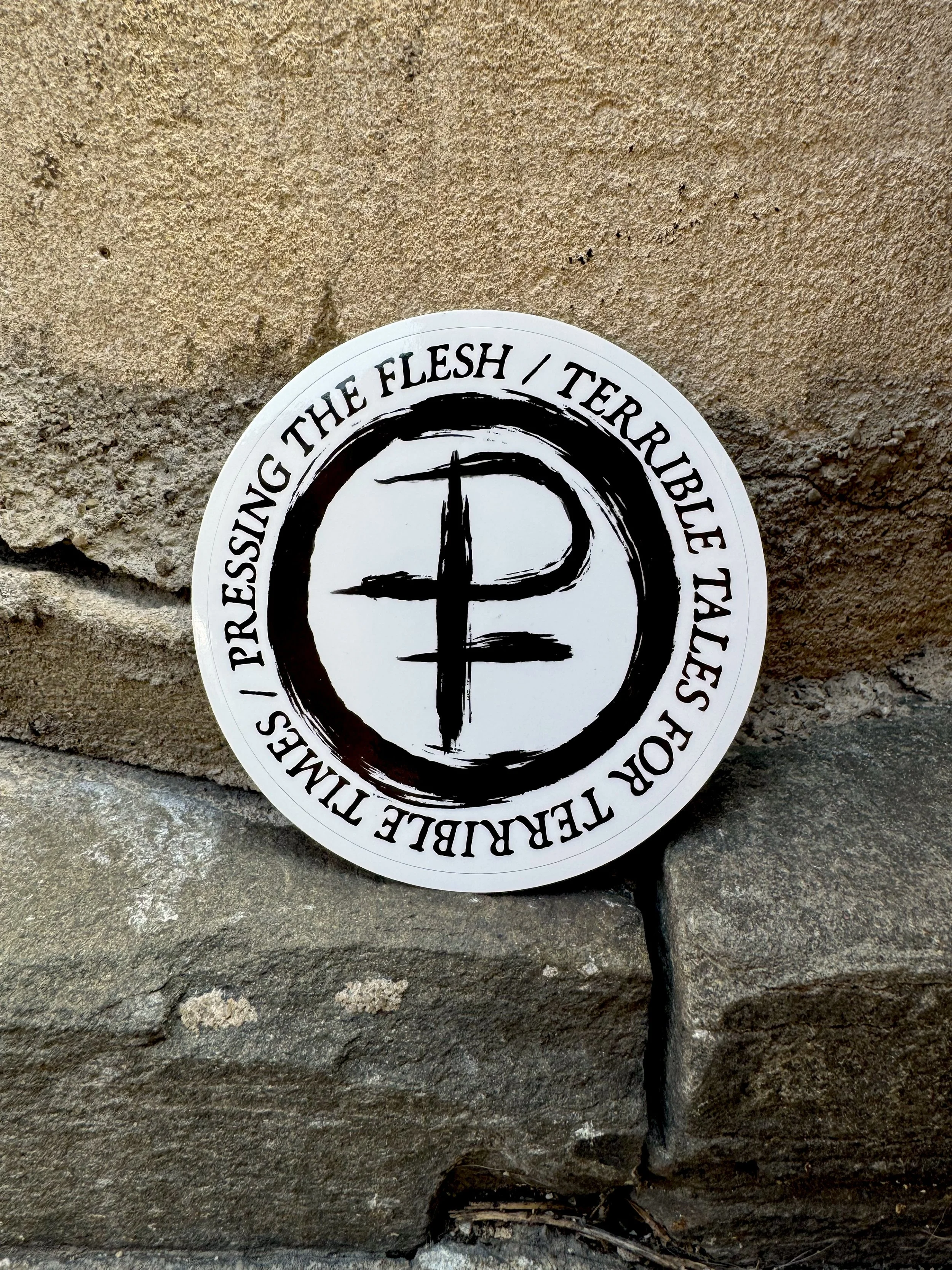 Pressing the Flesh, Series Two Logo Sticker (White)