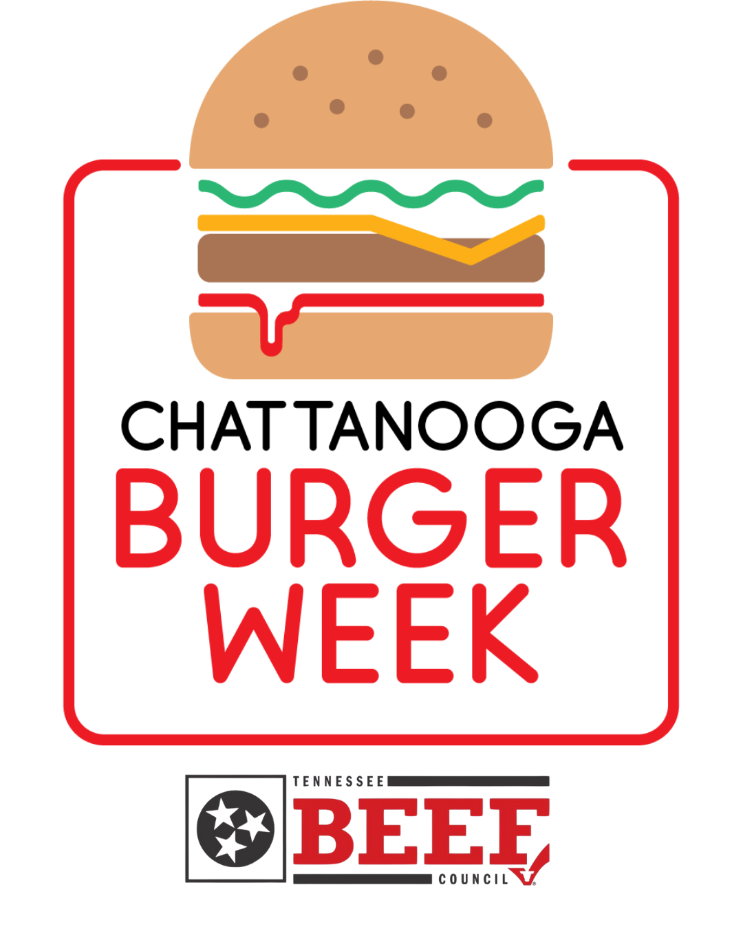 A graphic logo for Chattanooga Burger Week with a stylized burger and the Tennessee Beef Council logo.
