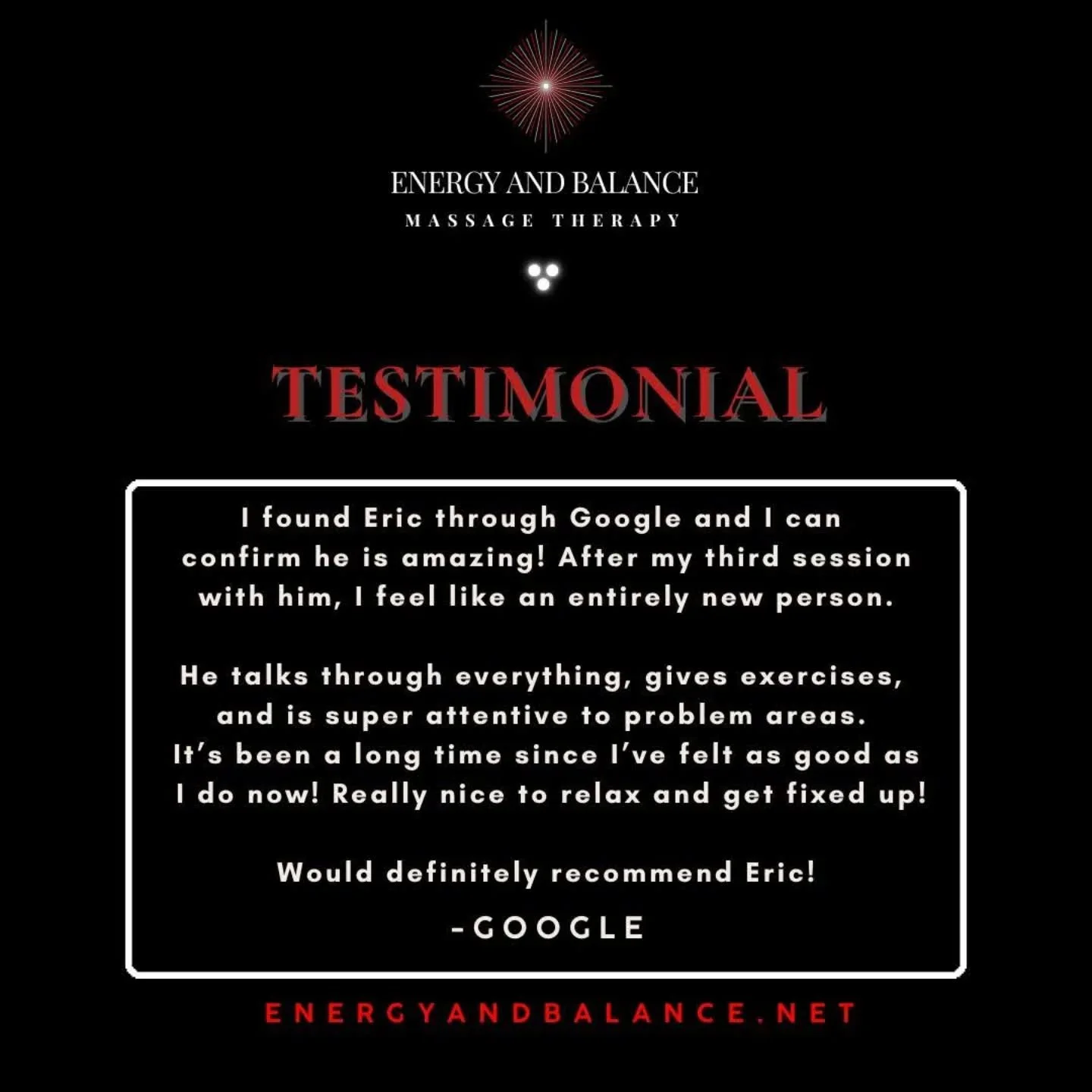 Book today at 818-270-3305!

#energyandbalance
#ericboguslavsky #eb3
#massagetherapist #massagetime #masseuse #foryoupage #trendingnow #deeptissue #deeptissuemassage #selfcare #testimonial #clienttestimonial