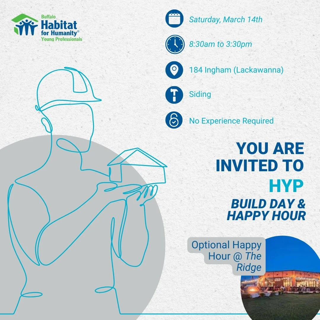 🔨 Mark your calendars! Our next Build Day is happening on March 14th in Lackawanna!

This is your chance to roll up your sleeves, give back, and make a real impact in our community. No construction experience? No problem! All skill levels are welcom