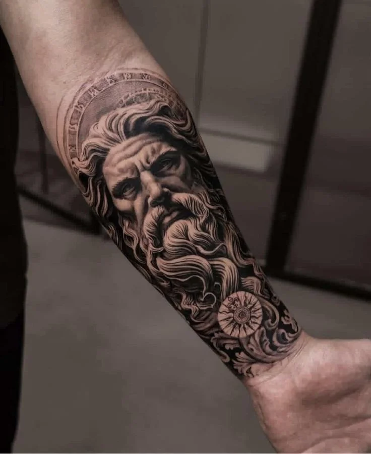 Hades tattoo meaning with underworld symbolism and Cerberus in Greek mythology tattoo design