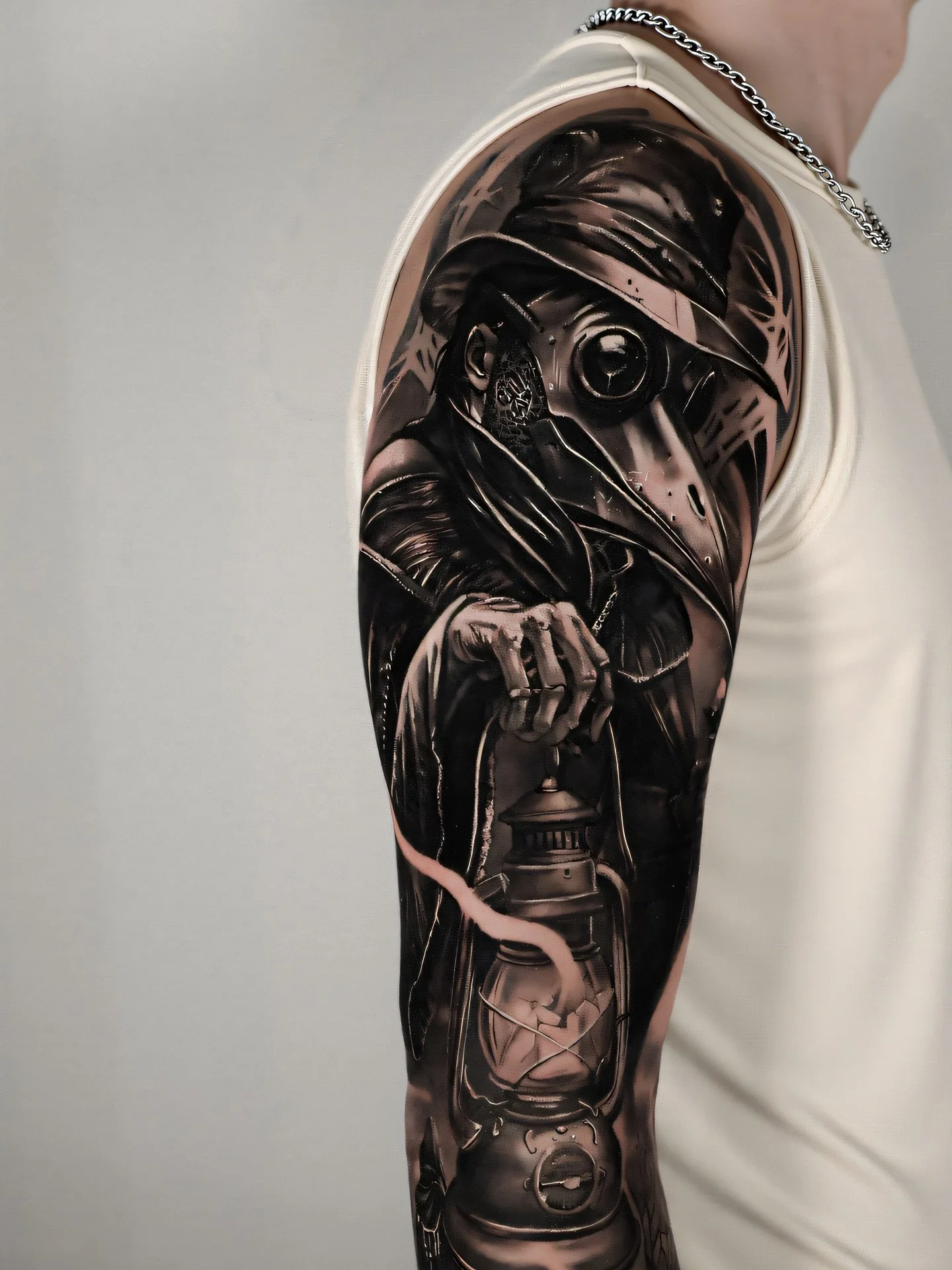 In progress: a sleeve built around the symbolism of the plague doctor, complete with lantern, ravens, and old-world architecture. 
3 sessions in, with the bicep left to finish.
Artist: @kirill_maslow 
Zen Tattoo Studio | Oakville ON
DEFINED BY EXP