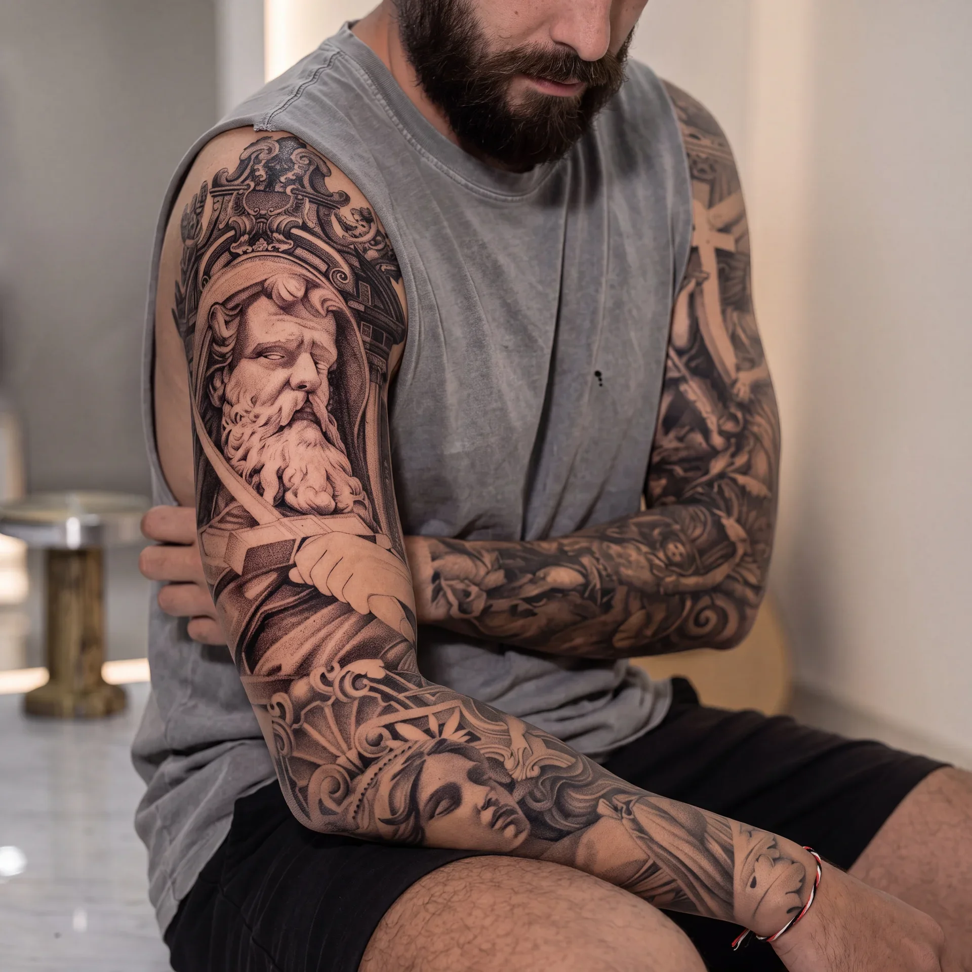  Sleeve Tattoo Ideas for Men: Black &amp; Grey Realism Themes That Work