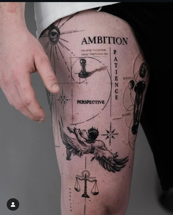 Front thigh tattoo men