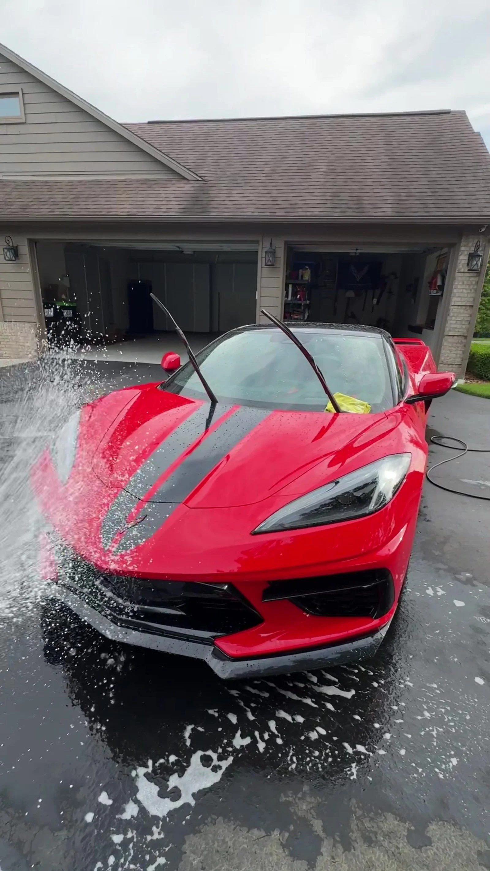 Red Corvette with tight water beading after a GYEON ceramic coating by LCB Auto Detailing