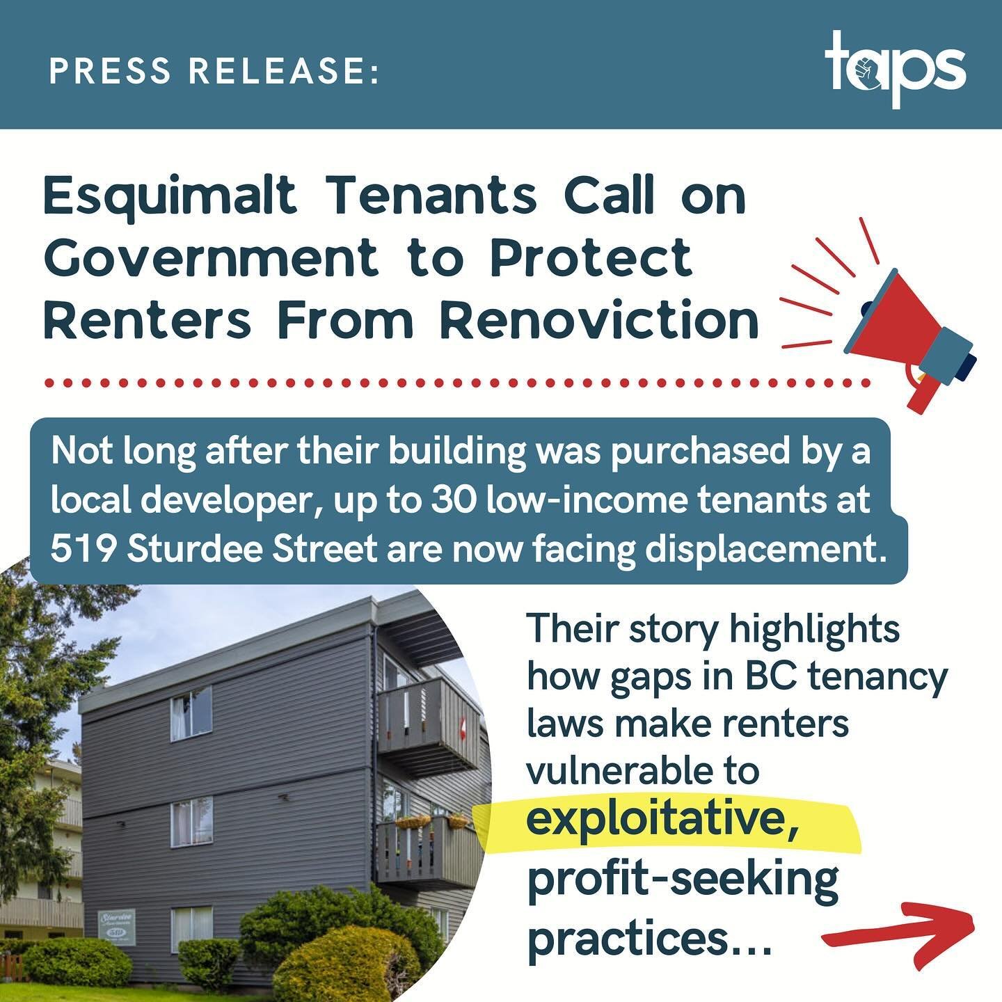 Not even a year after Andrew Rebeyka (a local developer with a history of evicting tenants in order to renovate and re-rent at higher rates) purchased 519 Sturdee Street in Esquimalt, up to 30 tenants are now facing displacement. Their story is just 