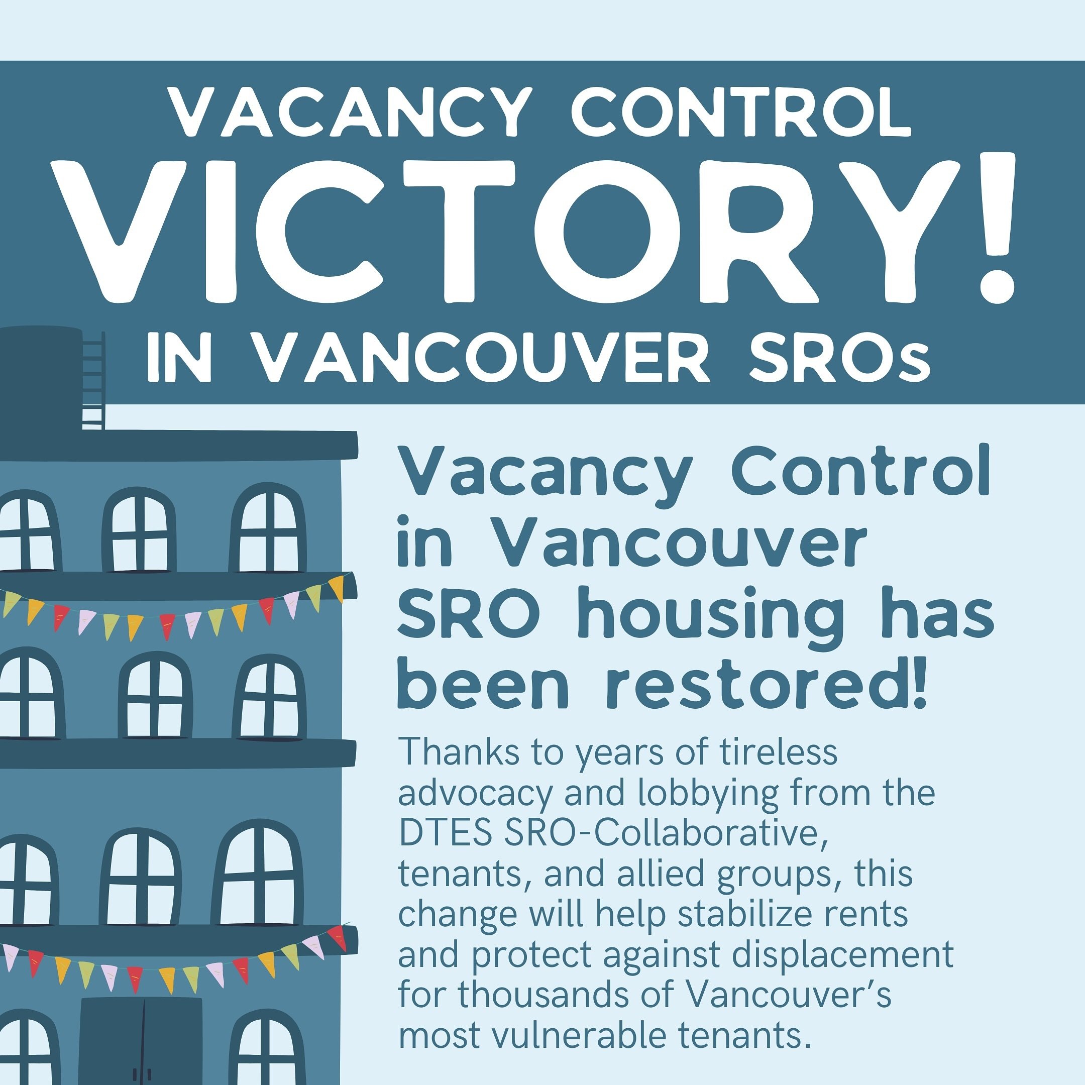 Yesterday, over a dozen SRO tenants, tenant advocates, and allies attended the BC Legislature to witness the passing of Bill 27: a historic win for Vancouver&rsquo;s DTES. After years of legal challenges to the SRO Vacancy Control bylaw that was orig