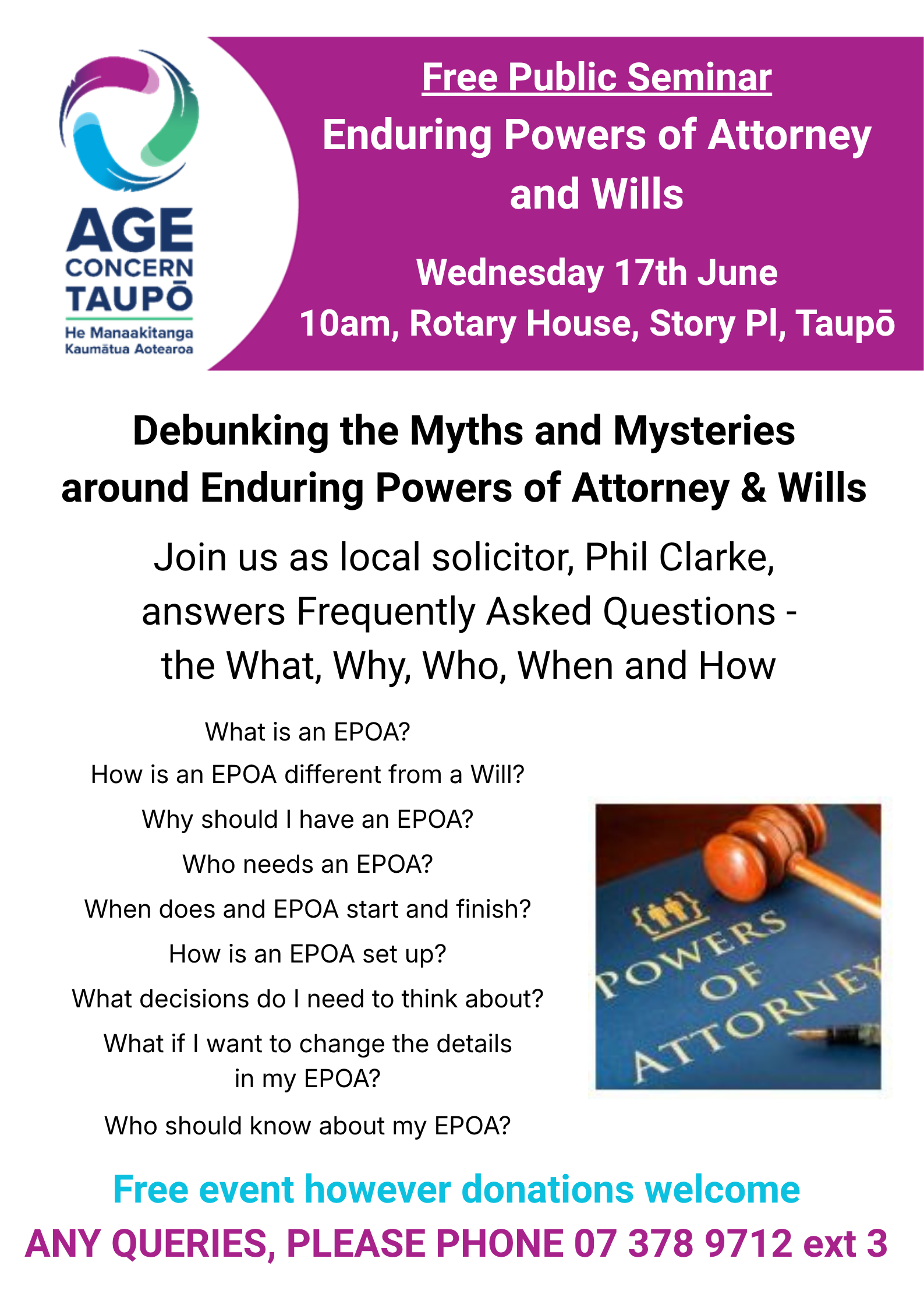 Enduring Powers of Attorney and Wills - Free Public Seminar 17th June