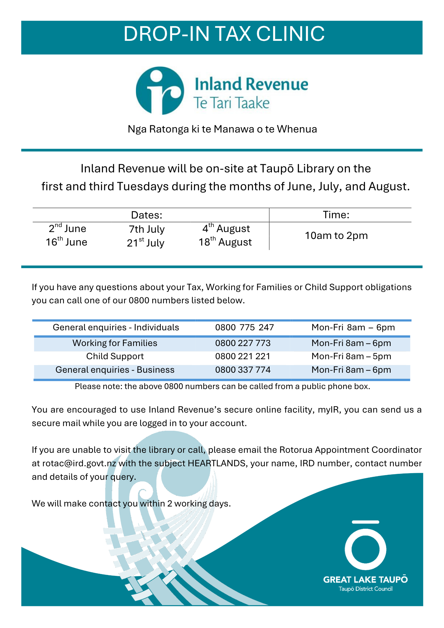 Taupō Library - IRD Drop-In Tax Clinic 2026