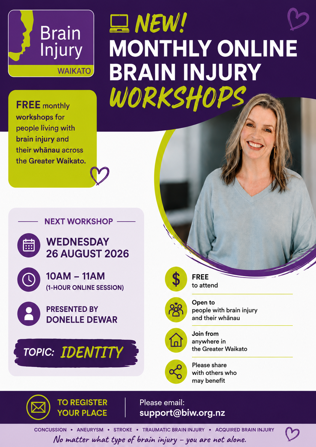 Brain Injury Waikato online workshop - 26th August