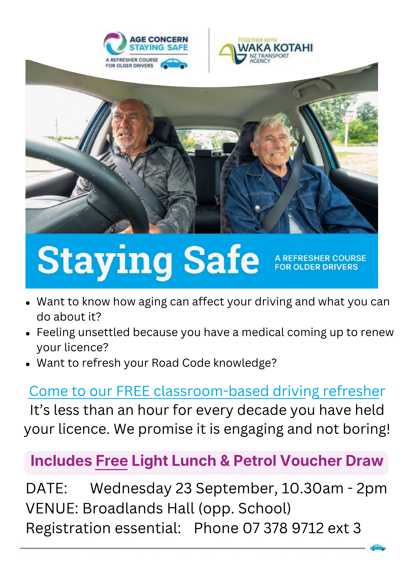 Age Concern Staying Safe Refresher course for older drivers - 23rd September